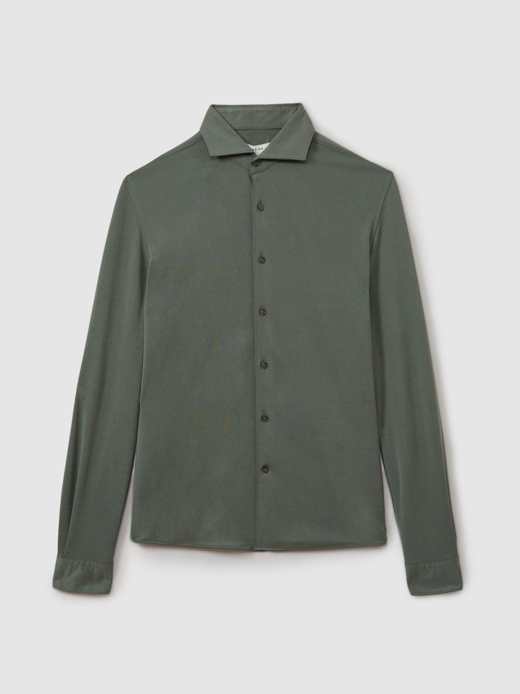 Modal Blend Cutaway Collar Shirt in Green Smoke - Image 2 of 5