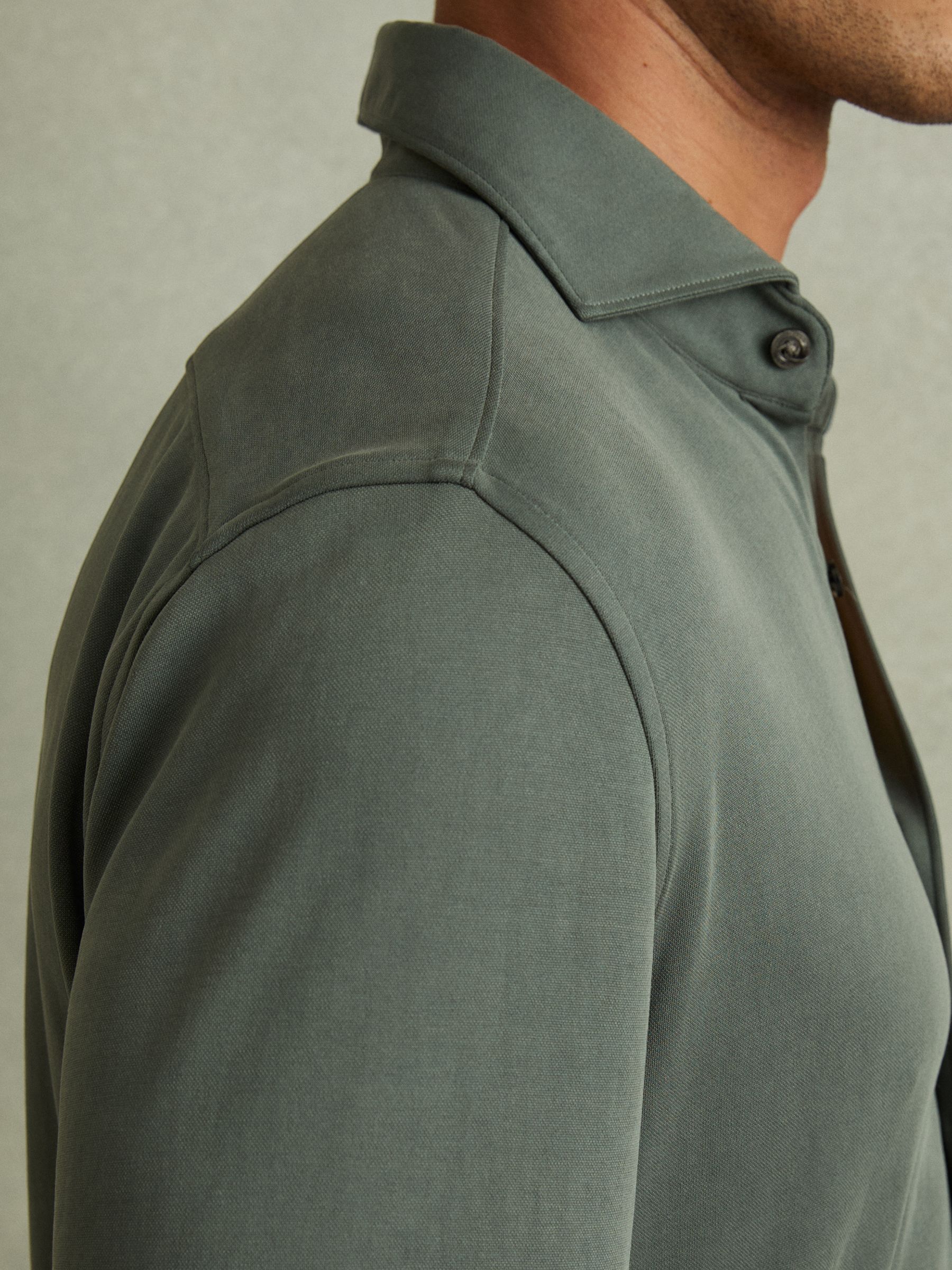 Modal Blend Cutaway Collar Shirt in Green Smoke - Image 3 of 5