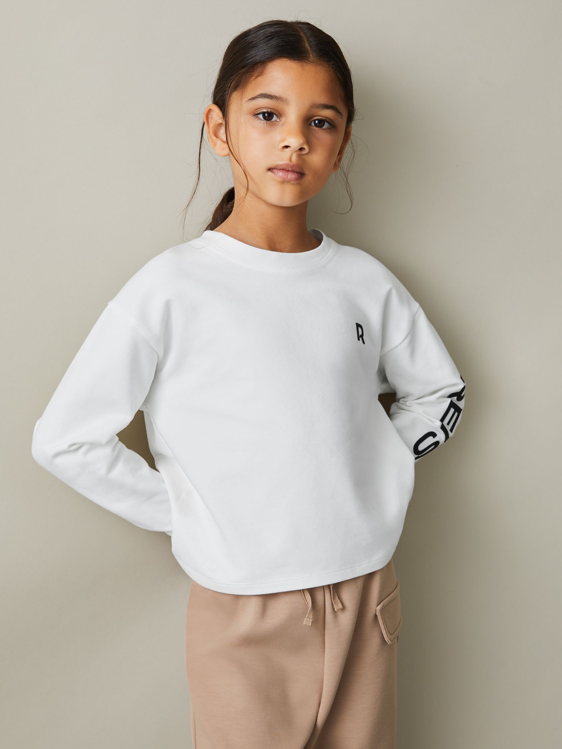 4-9 yrs Logo Crew Neck Sweat Top in White - Image 3 of 4