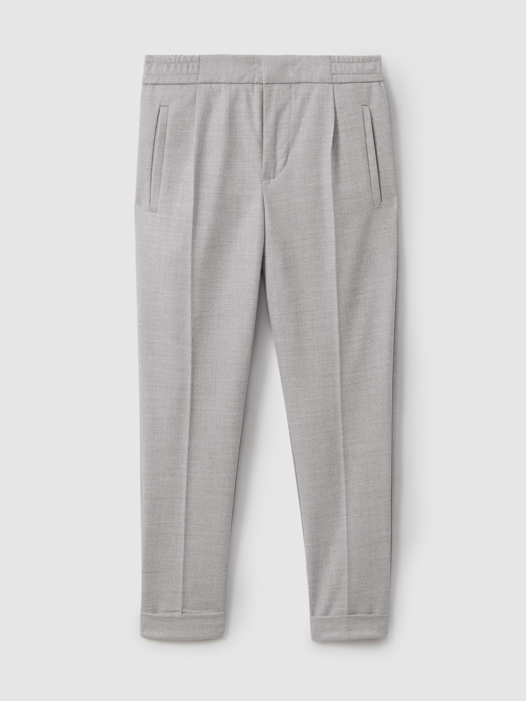 9-14 yrs Relaxed Elasticated Trousers with Turn-Ups in Grey Melange - Image 1 of 3