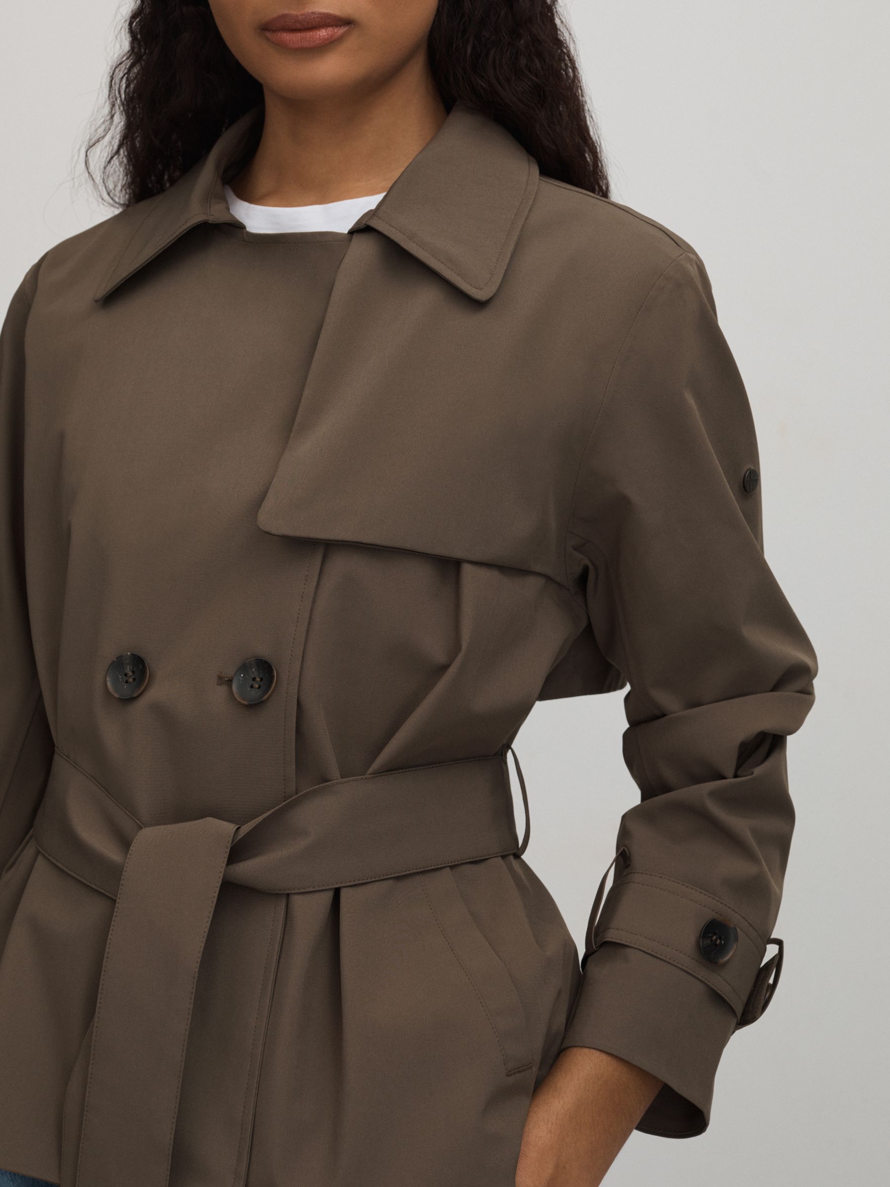 Scandinavian Edition Cropped Trench Coat in Brown - Image 4 of 6