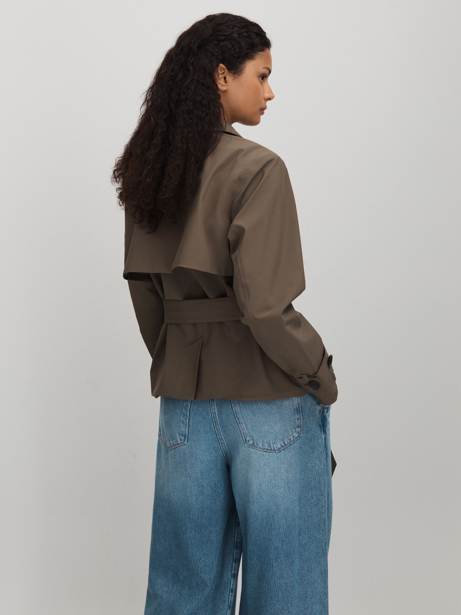 Scandinavian Edition Cropped Trench Coat in Brown - Image 5 of 6