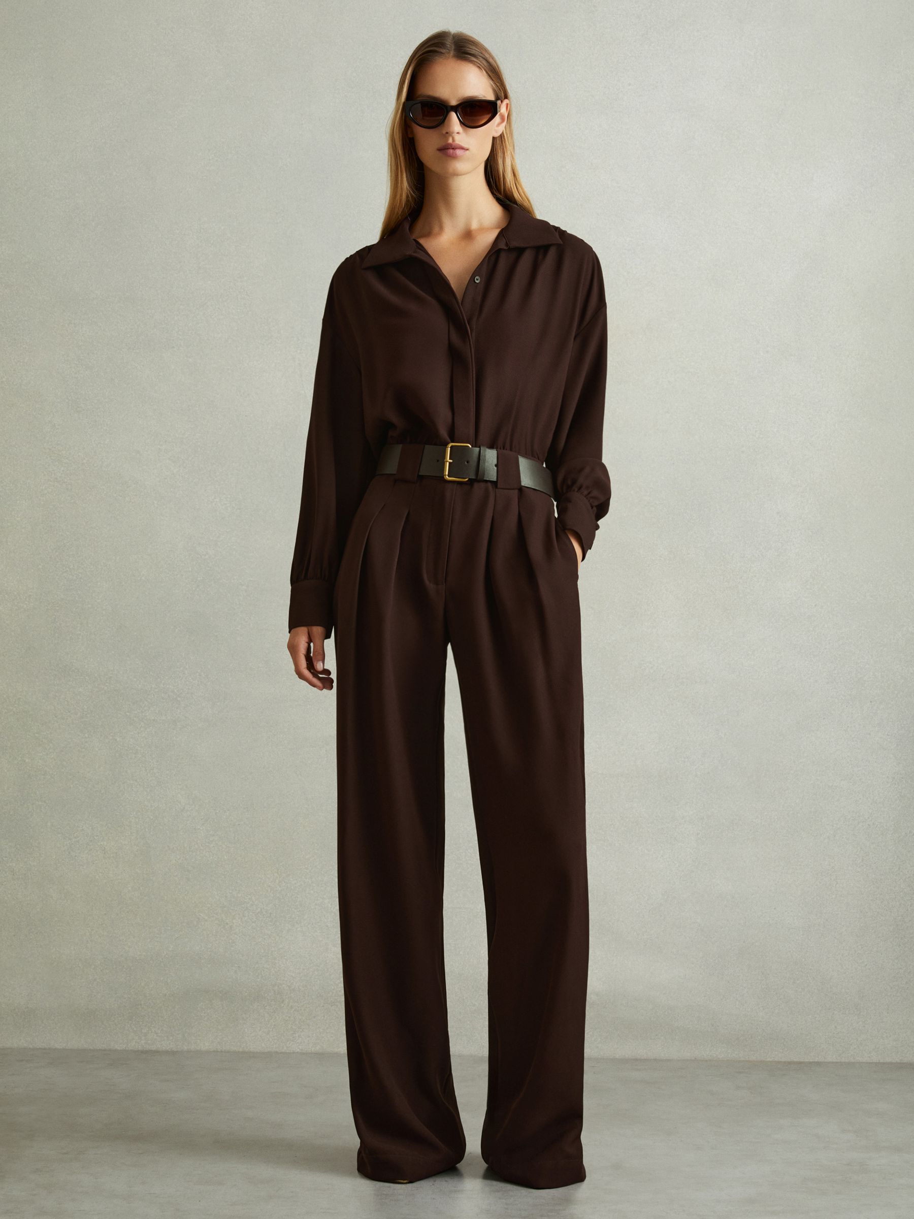 Czara Burgundy Belted Wide Leg Jumpsuit - Image 4 of 6
