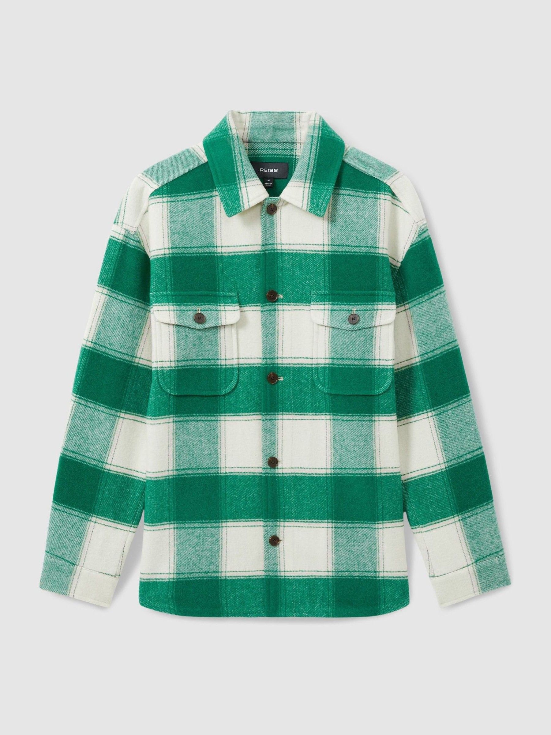 Wool Blend checked Overshirt in Green - Image 2 of 6