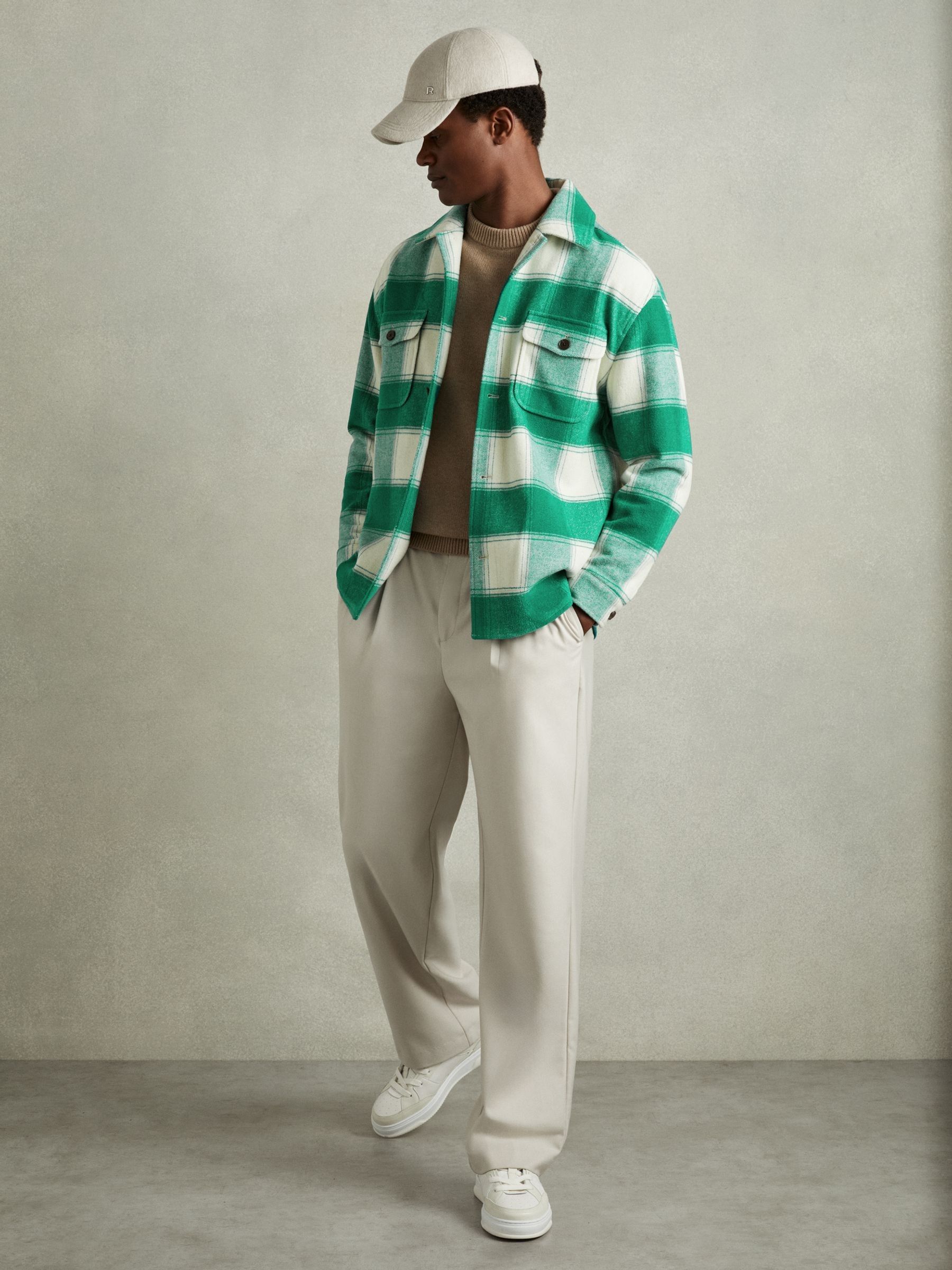 Wool Blend checked Overshirt in Green - Image 3 of 6