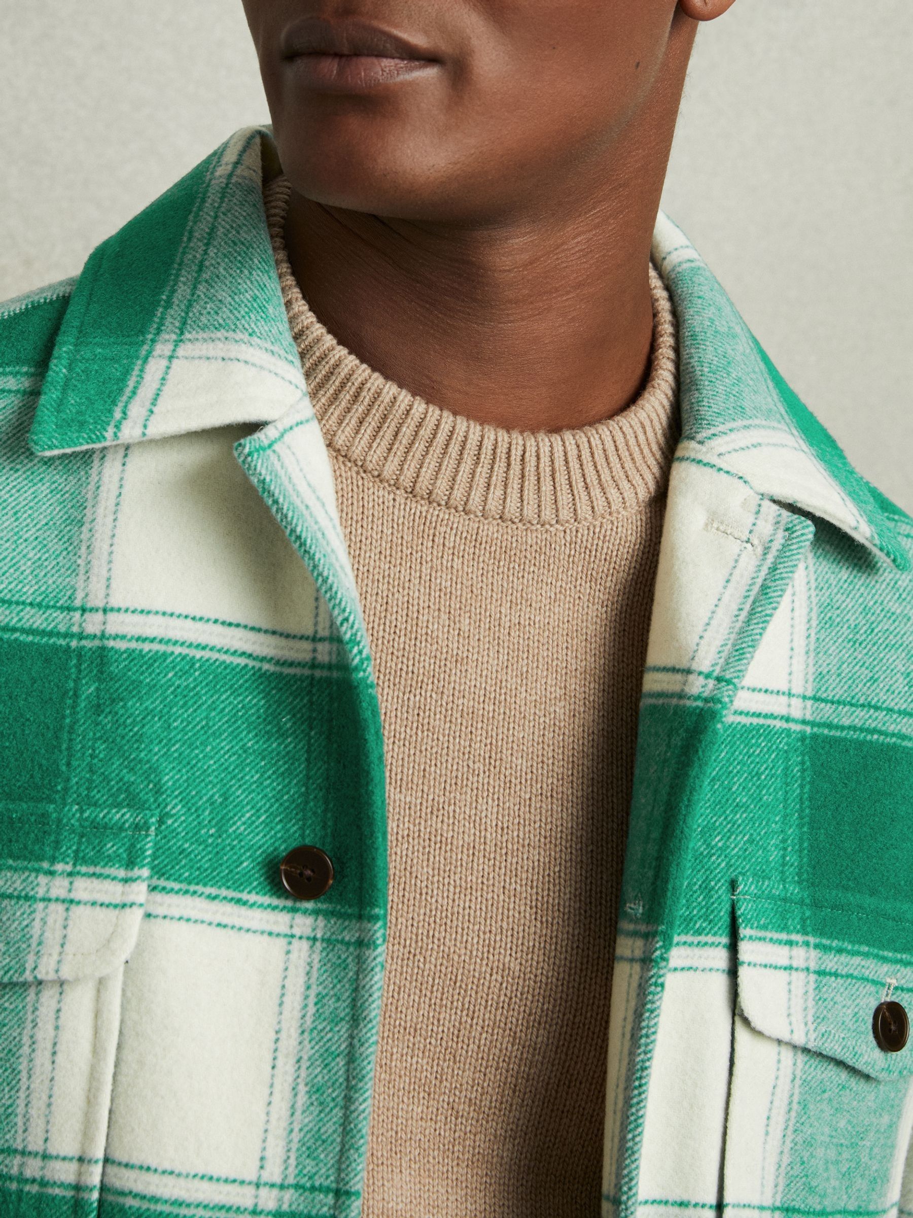 Wool Blend checked Overshirt in Green - Image 4 of 6