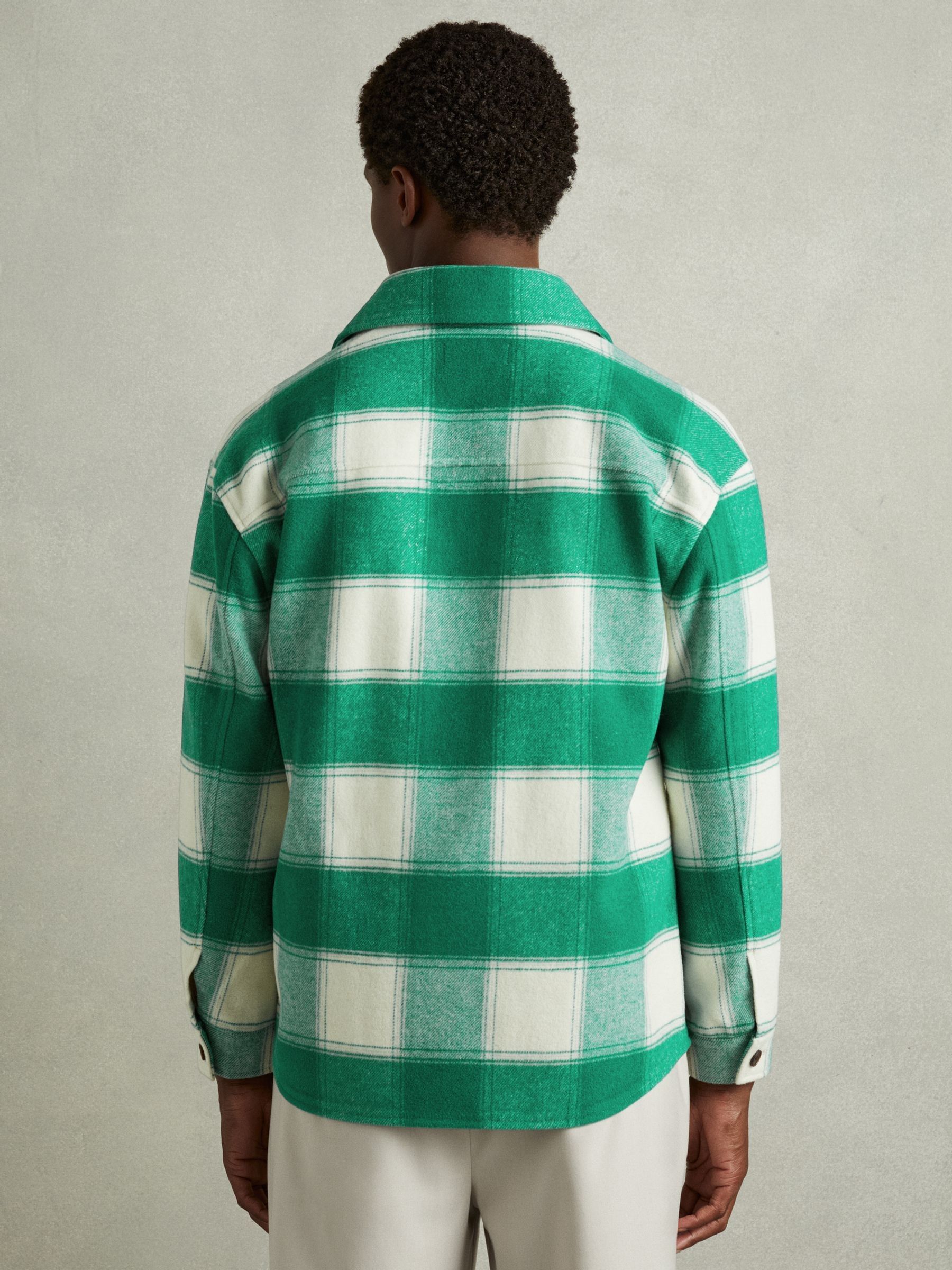 Wool Blend checked Overshirt in Green - Image 5 of 6