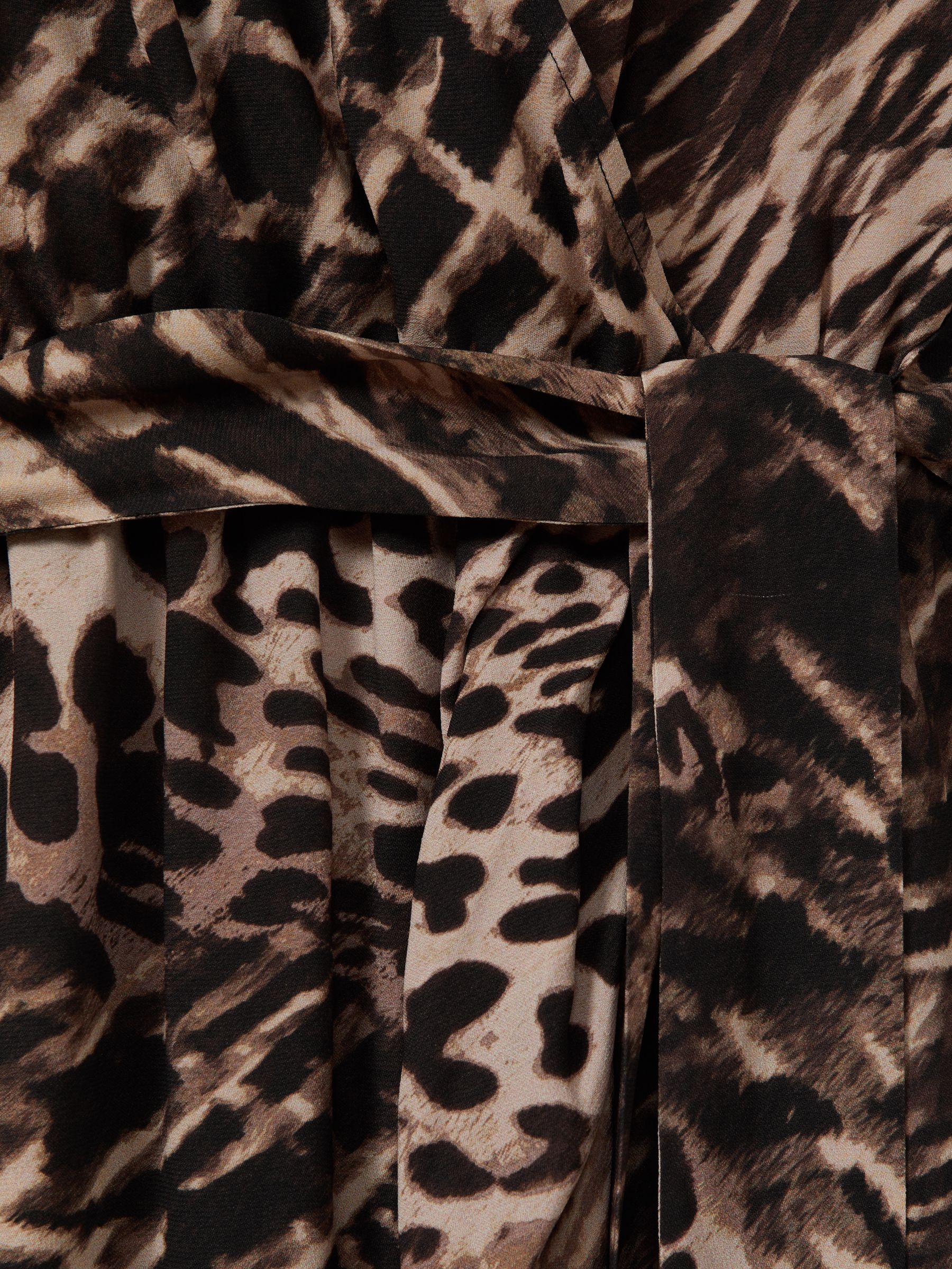 Animal Print Wrap Belted Mini Dress in Neutral/Brown - Image 6 of 6