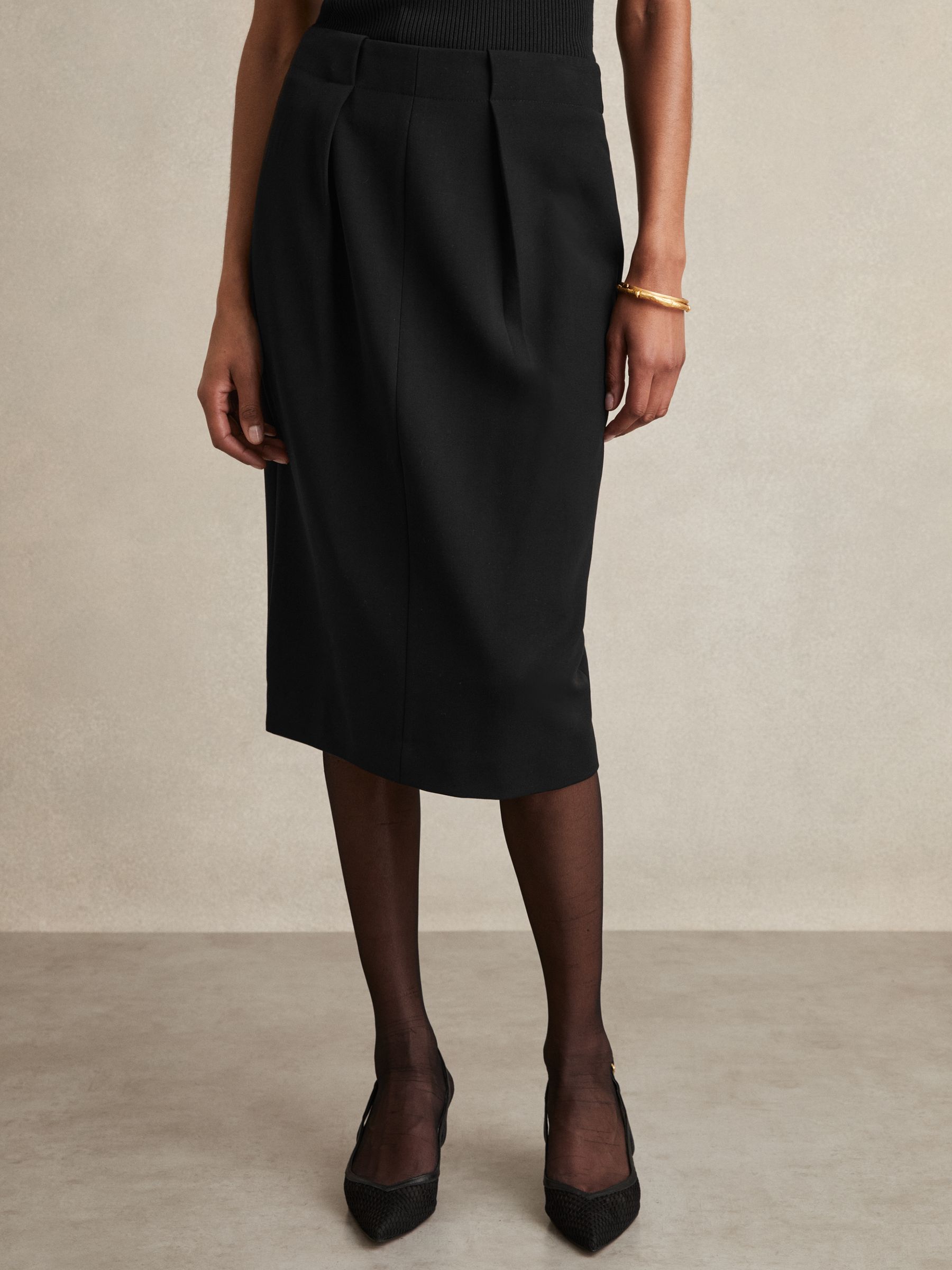 Petite Tailored Midi Suit Skirt in Black - Image 3 of 7