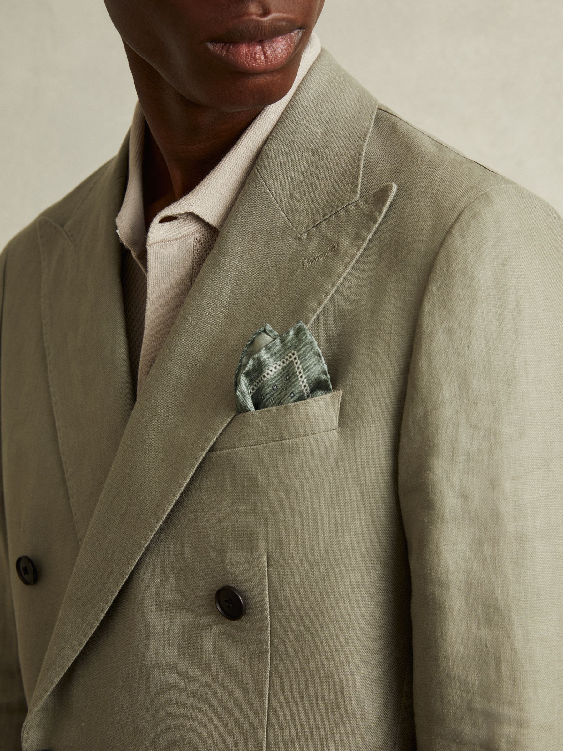 Reversible Silk Pocket Square in Soft Sage - Image 2 of 5