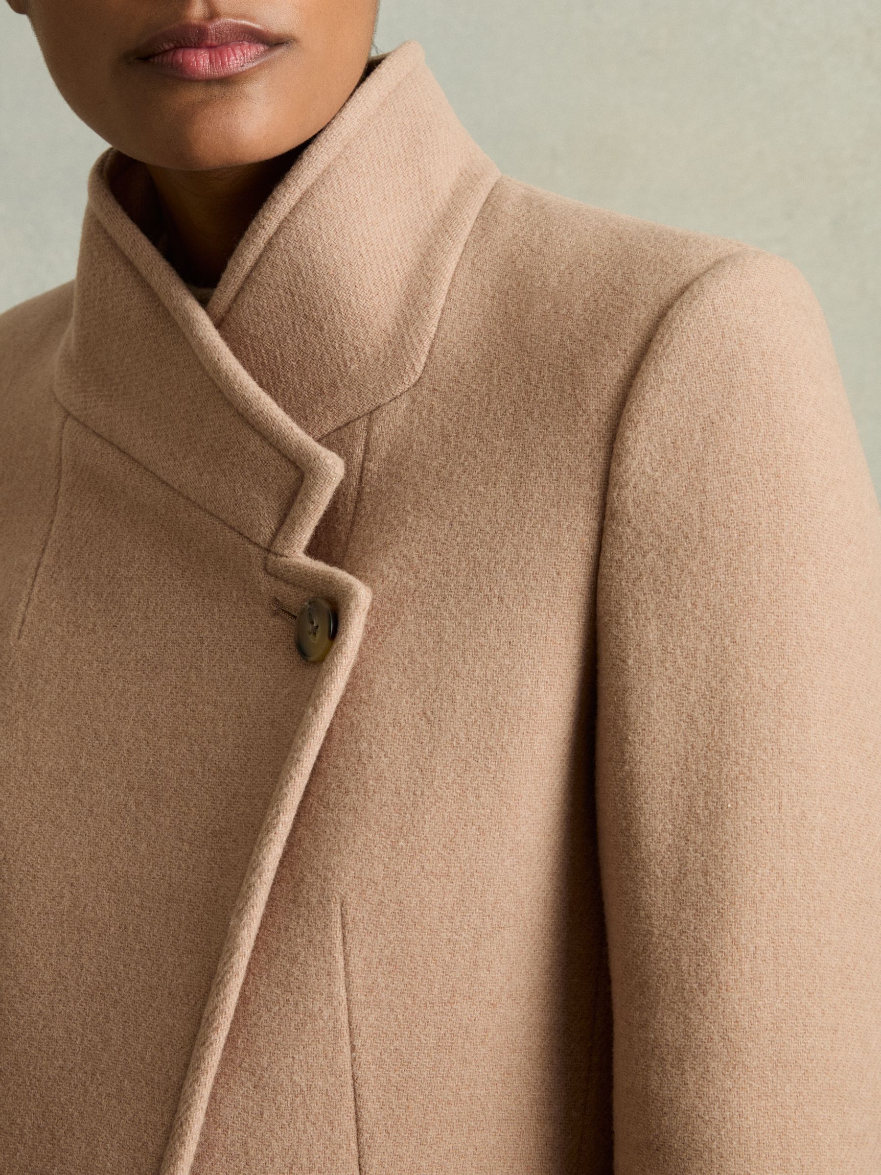 Wool Blend Longline Double Breasted Coat in Light Camel - Image 5 of 7