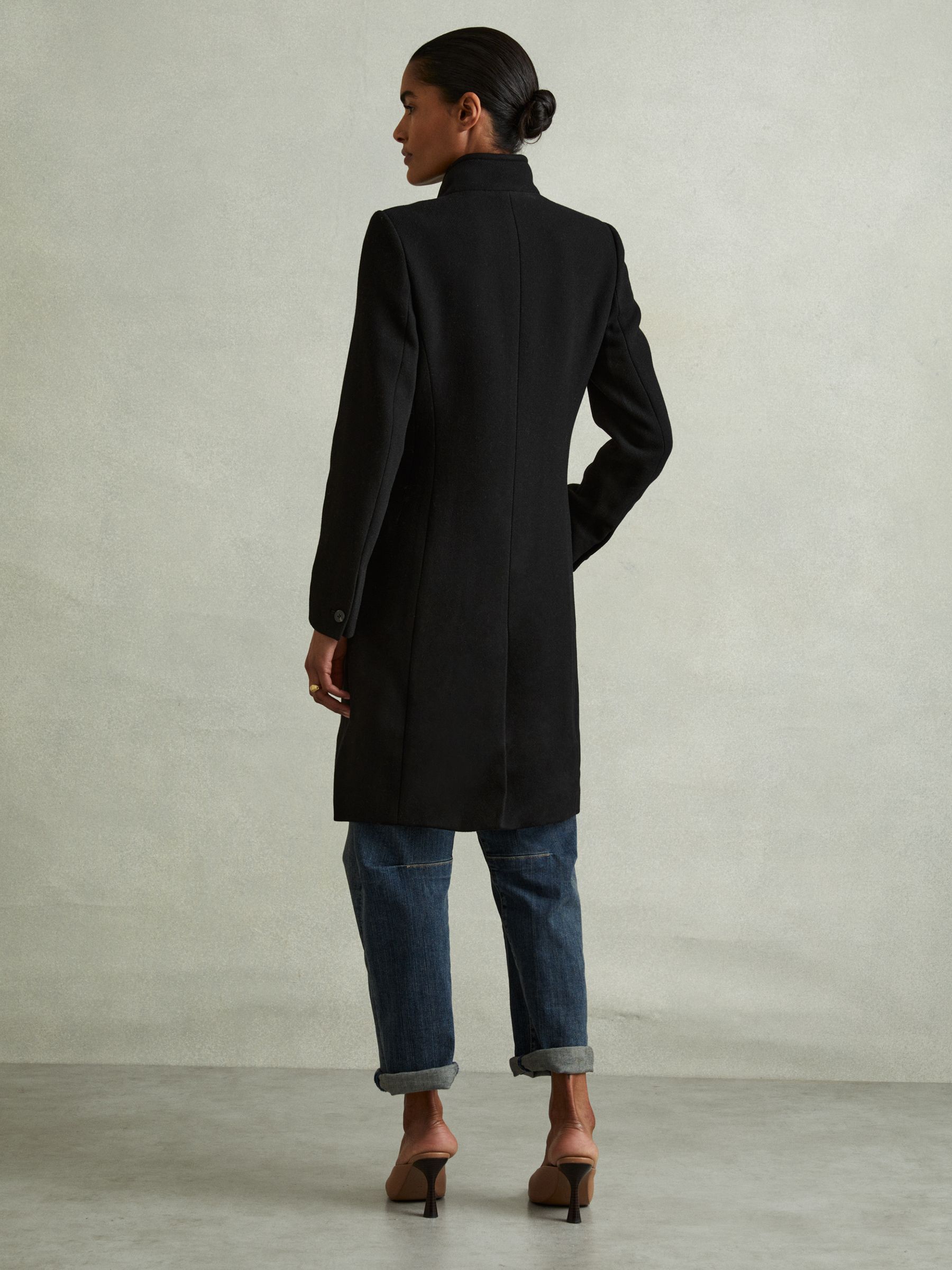Wool-Blend Longline Double-Breasted Coat in Black - Image 4 of 6