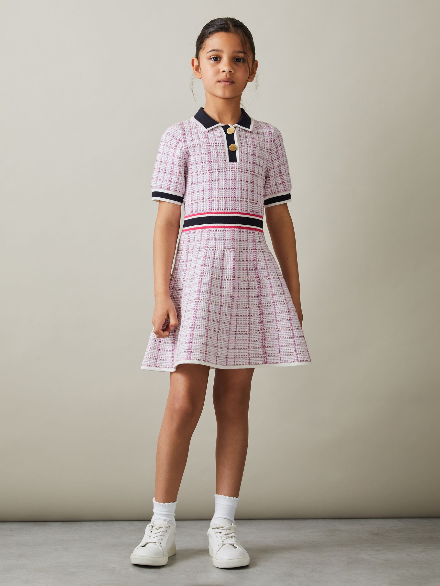 9-13 yrs Knitted Metallic Polo-Neck Dress in Pink - Image 3 of 4