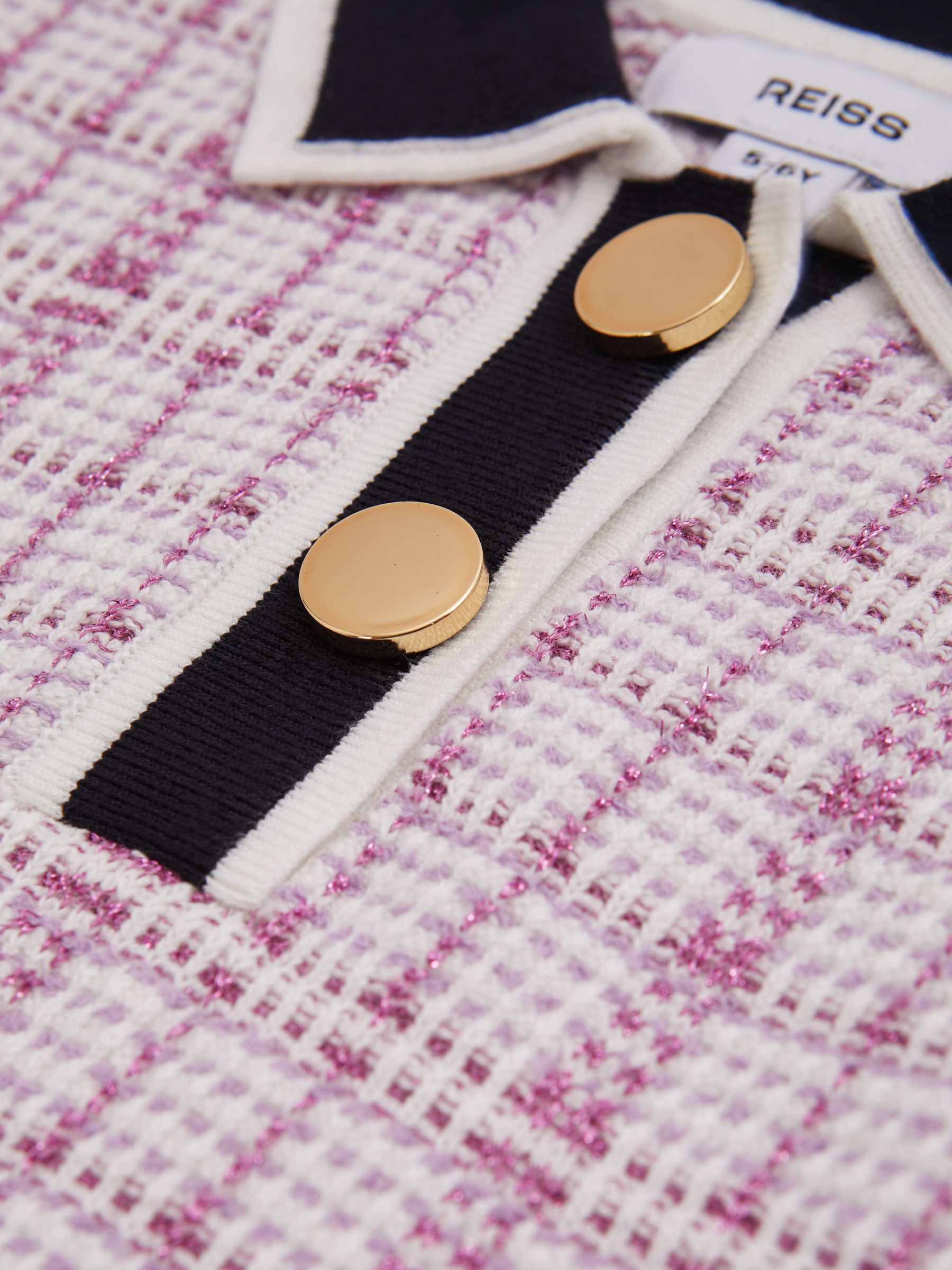 9-13 yrs Knitted Metallic Polo-Neck Dress in Pink - Image 4 of 4