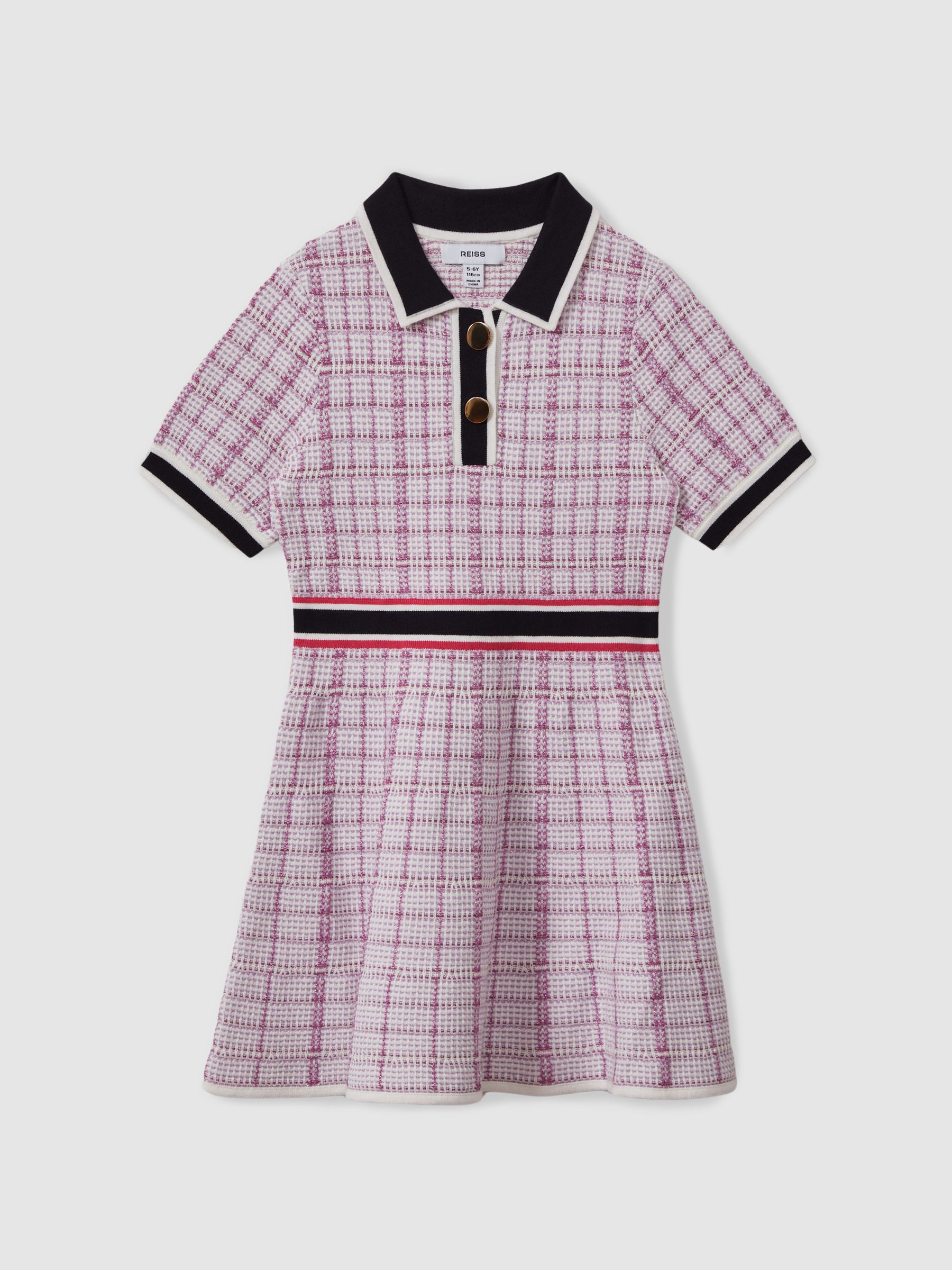 4-9 yrs Knitted Metallic Polo-Neck Dress in Pink - Image 2 of 4