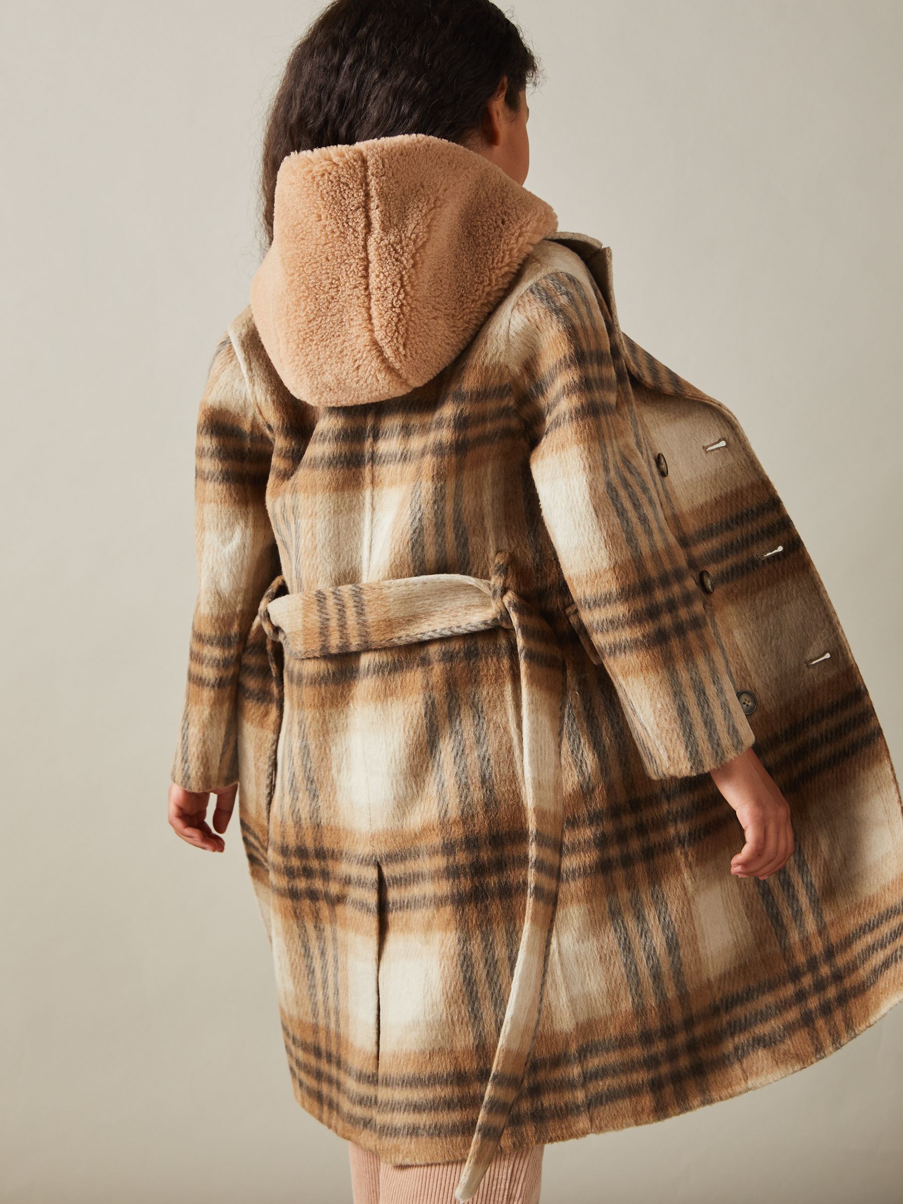 9-13 yrs Checked Wool Blend Blindseam Coat in Brown - Image 4 of 5