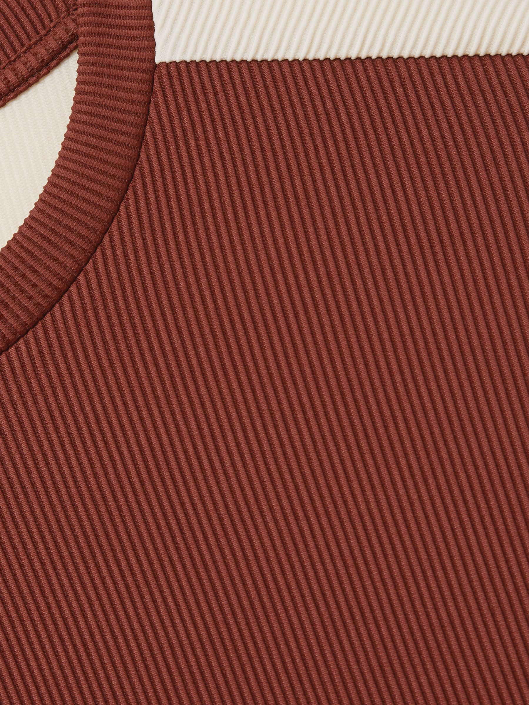 Oversized Plisse Crew Neck T-Shirt in Rust Red/Off White - Image 4 of 4