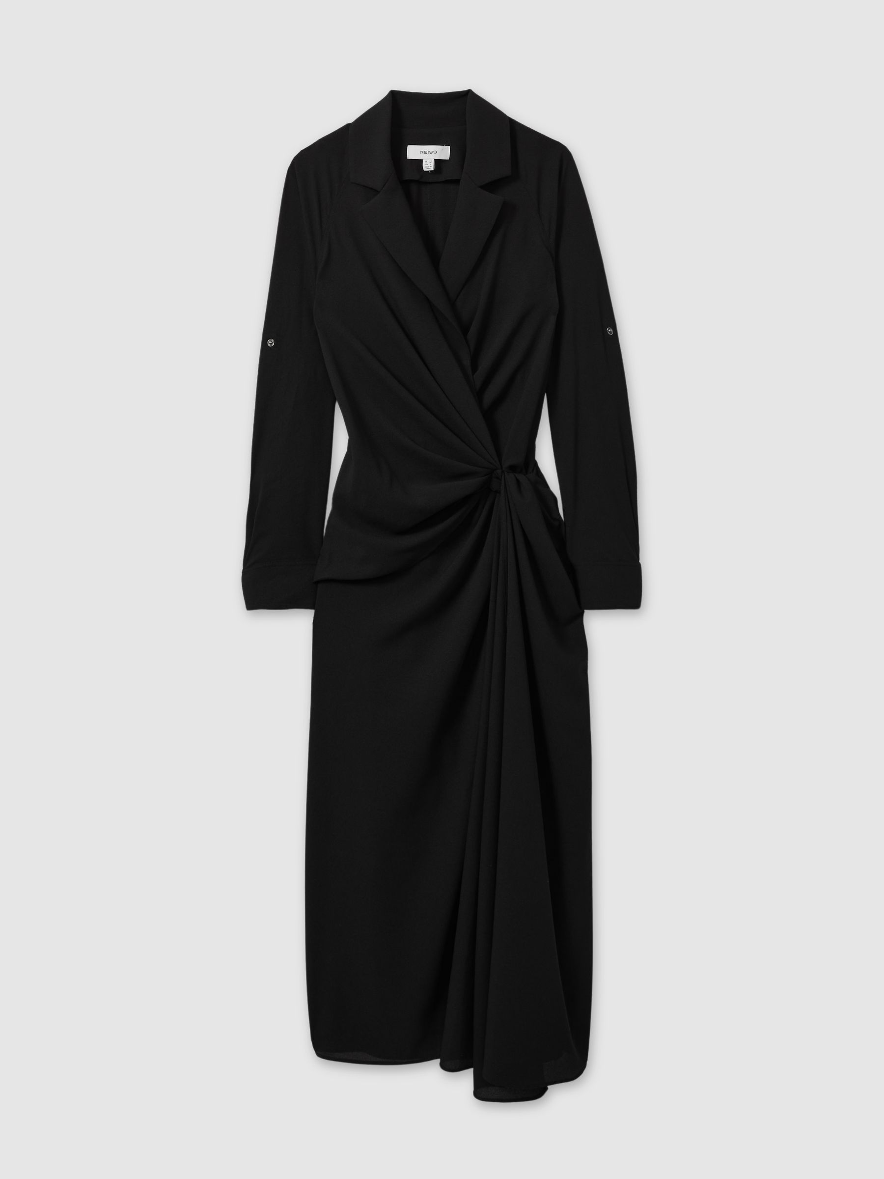 Wrap Front Twist Detail Midi Dress in Black - Image 2 of 5