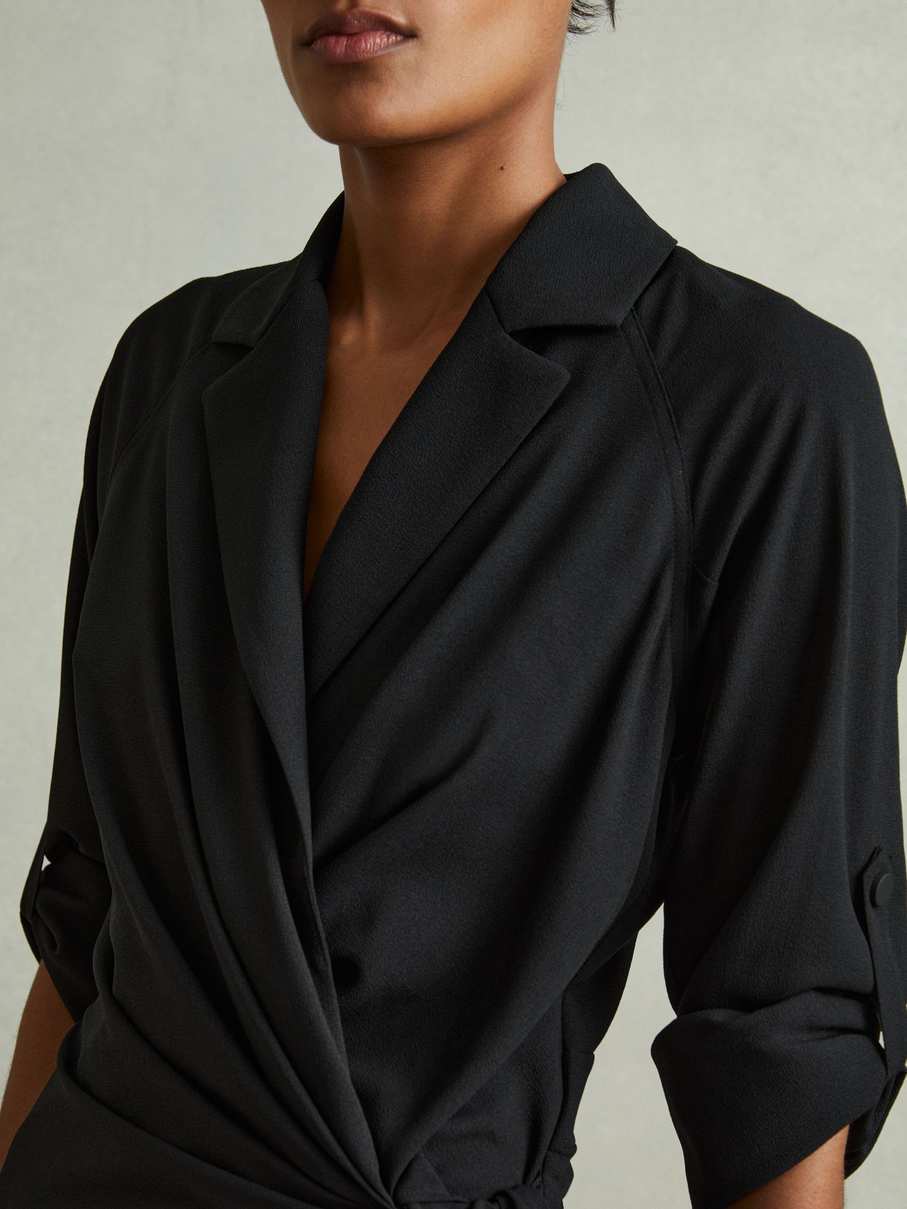 Wrap Front Twist Detail Midi Dress in Black - Image 3 of 5