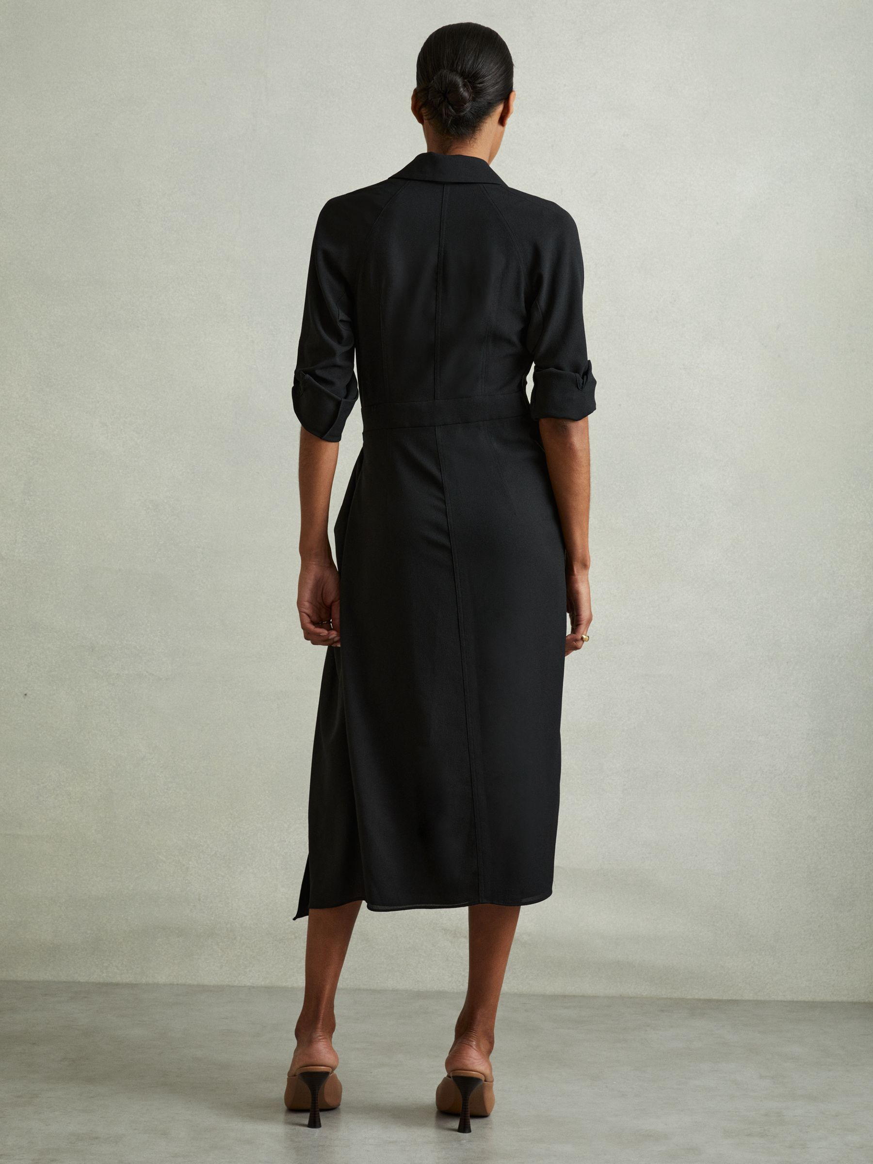 Wrap Front Twist Detail Midi Dress in Black - Image 4 of 5