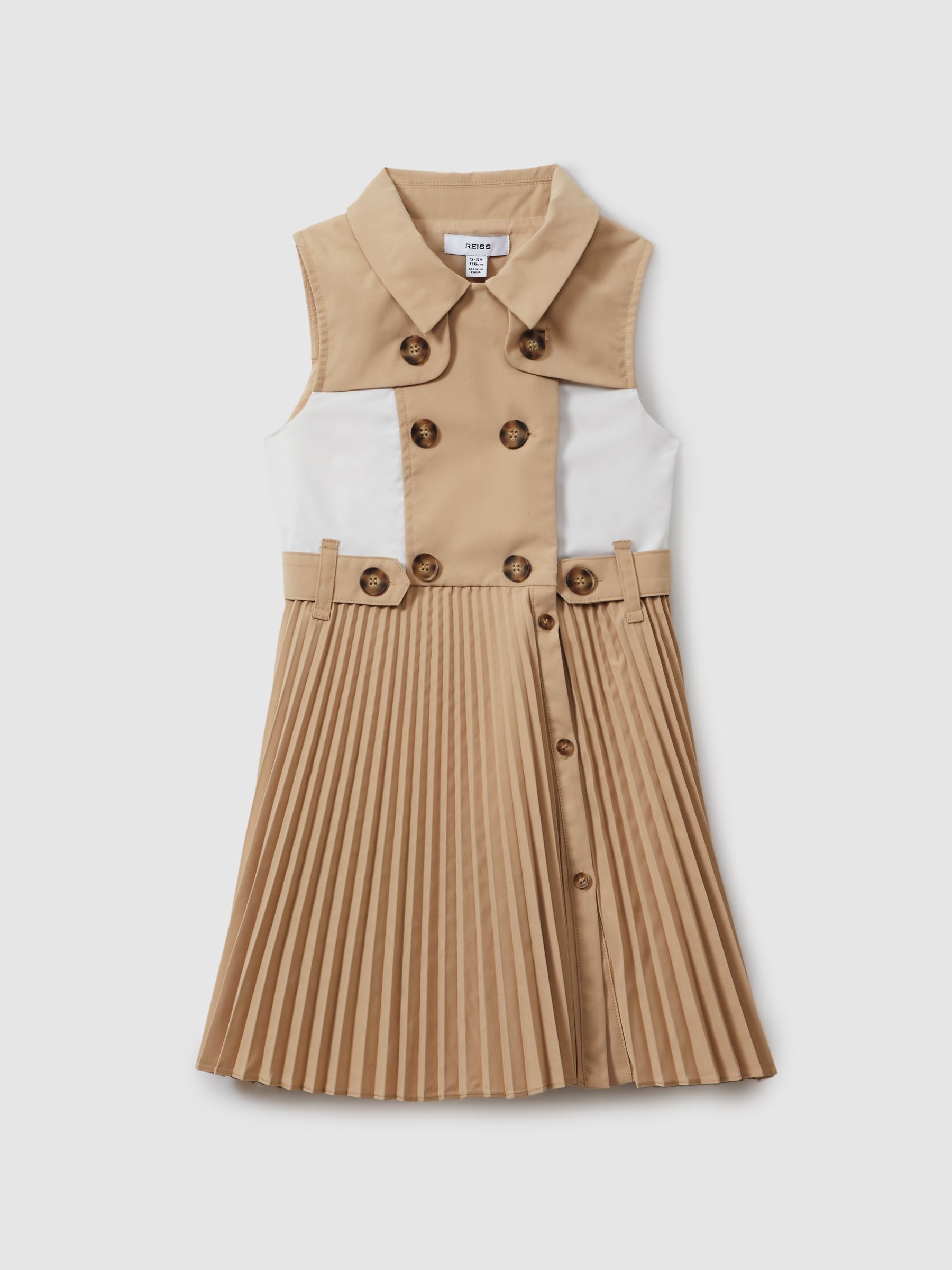 4-9 yrs Pleated Button-Front Dress in Camel - Image 2 of 4