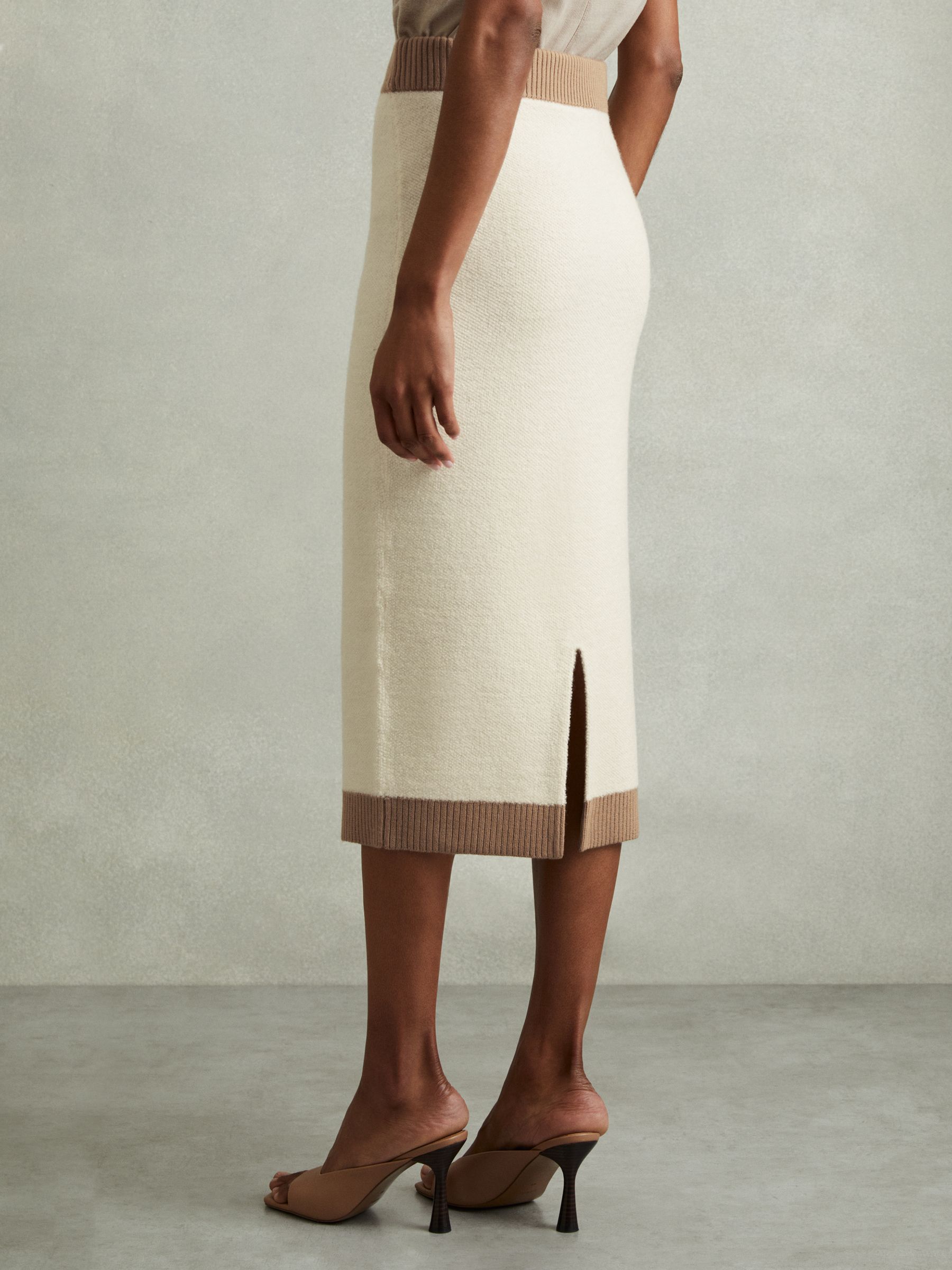 Nia Cream/Camel Wool Midi Pencil Skirt - Image 5 of 6