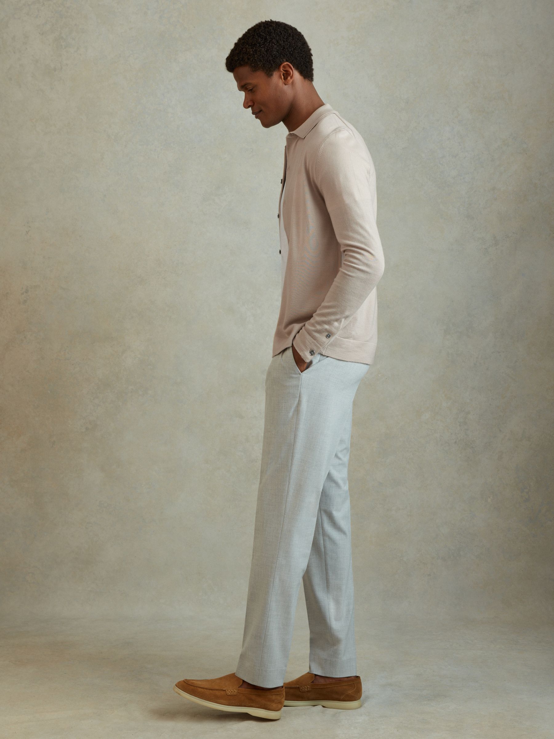Merino Wool Button-Through Cardigan in Washed Stone - Image 3 of 5