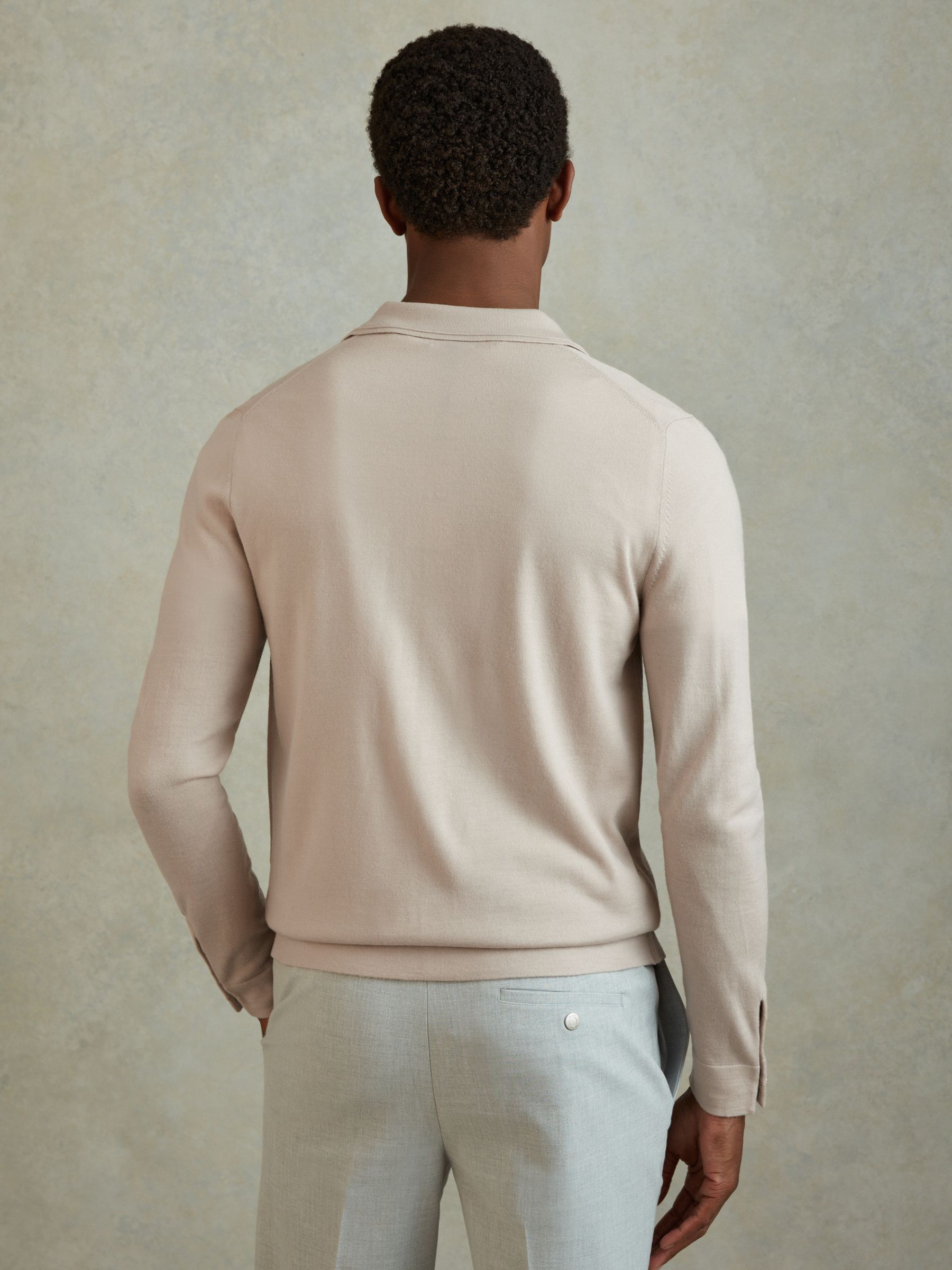 Merino Wool Button-Through Cardigan in Washed Stone - Image 4 of 5