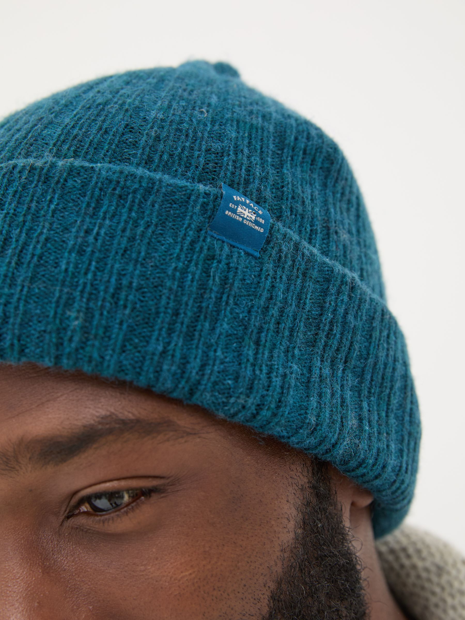 Sebastian Teal Blue Rib Beanie - Image 3 of 4