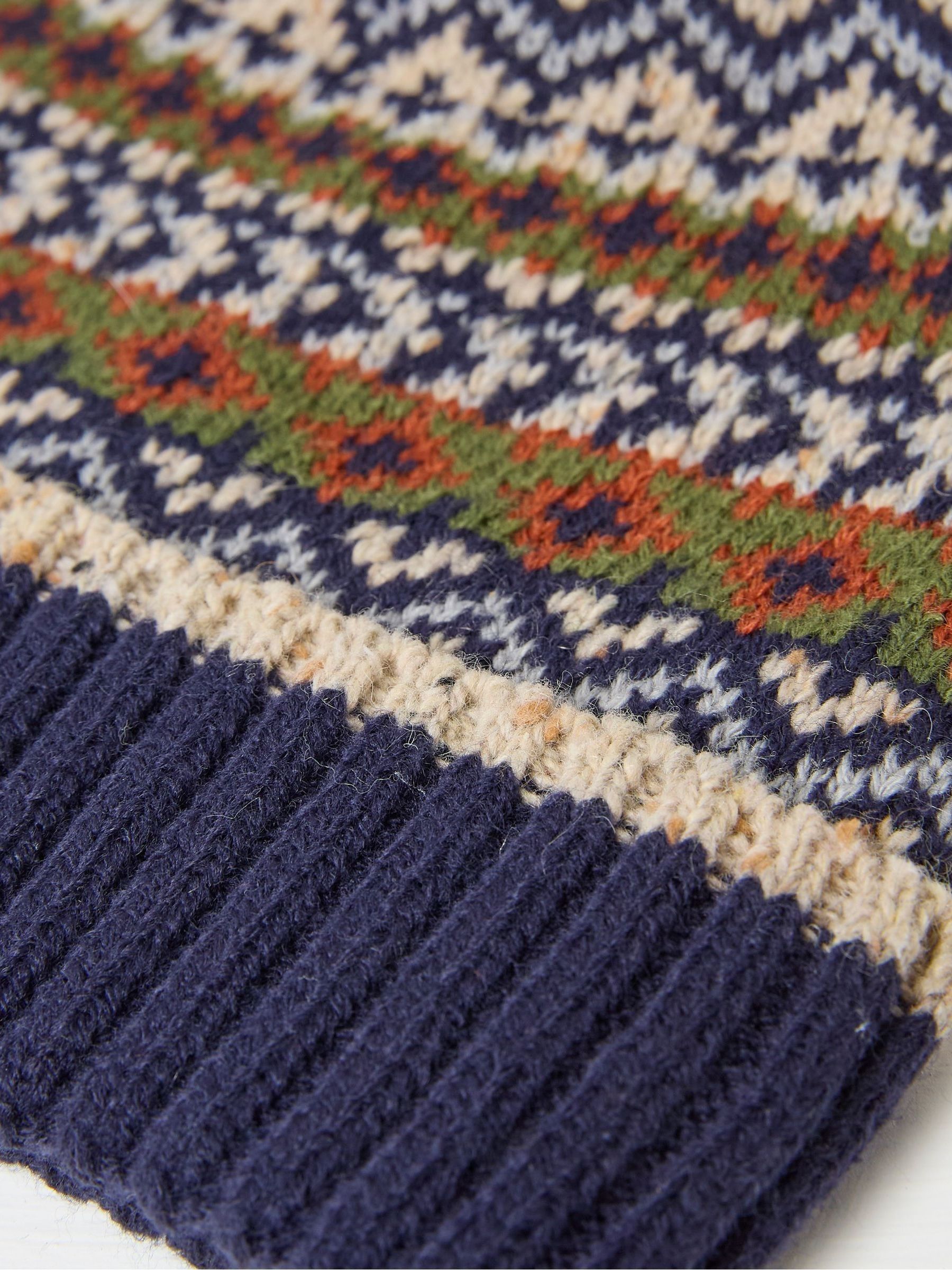 Jacquard Navy Blue Bobble Hat - Image 2 of 2