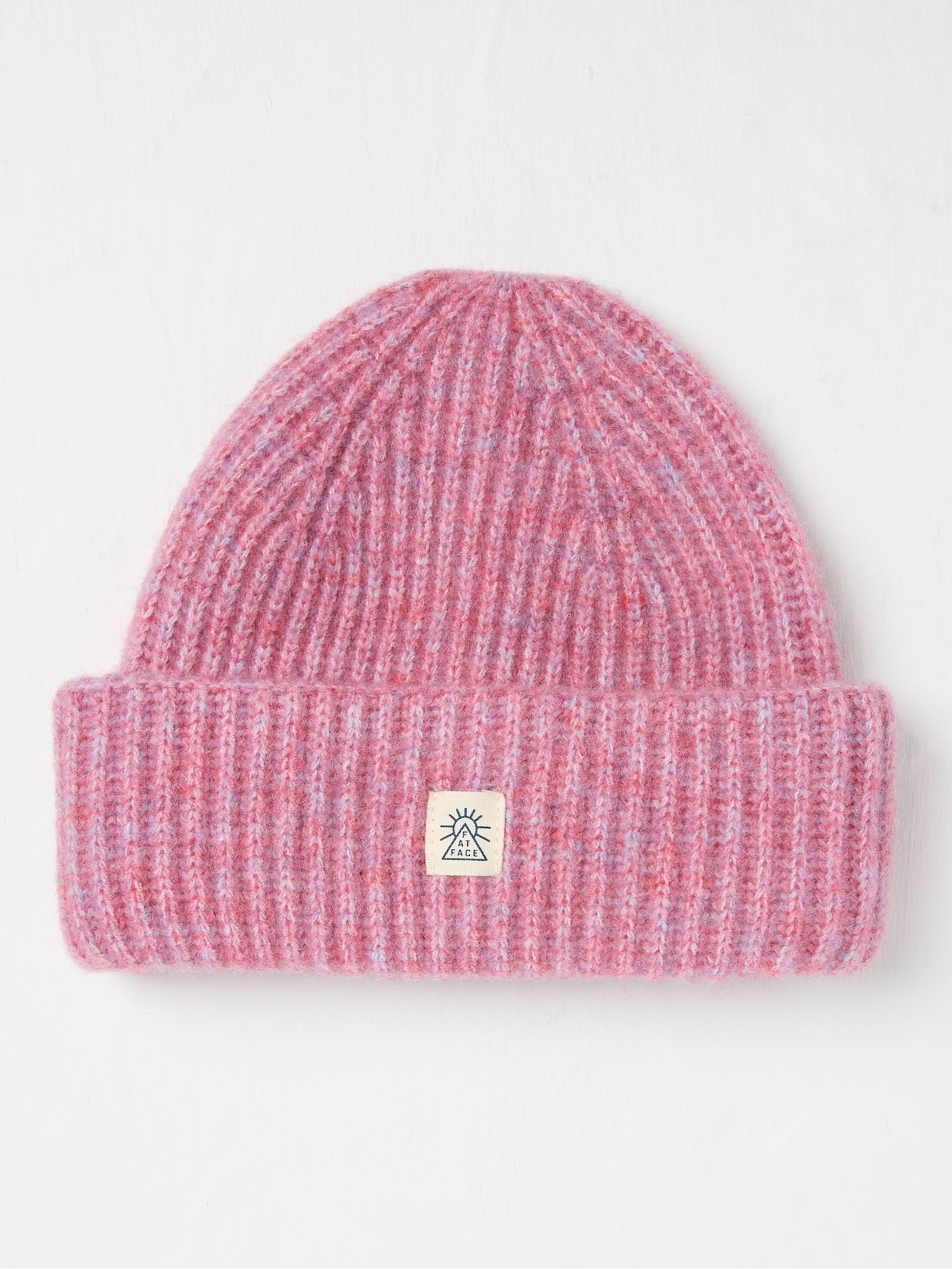 ? FATFACE Cable Knit Pom Beanie in Dusty Rose Rose Smoke | Classic Cuffed Knit Beanie main image 3