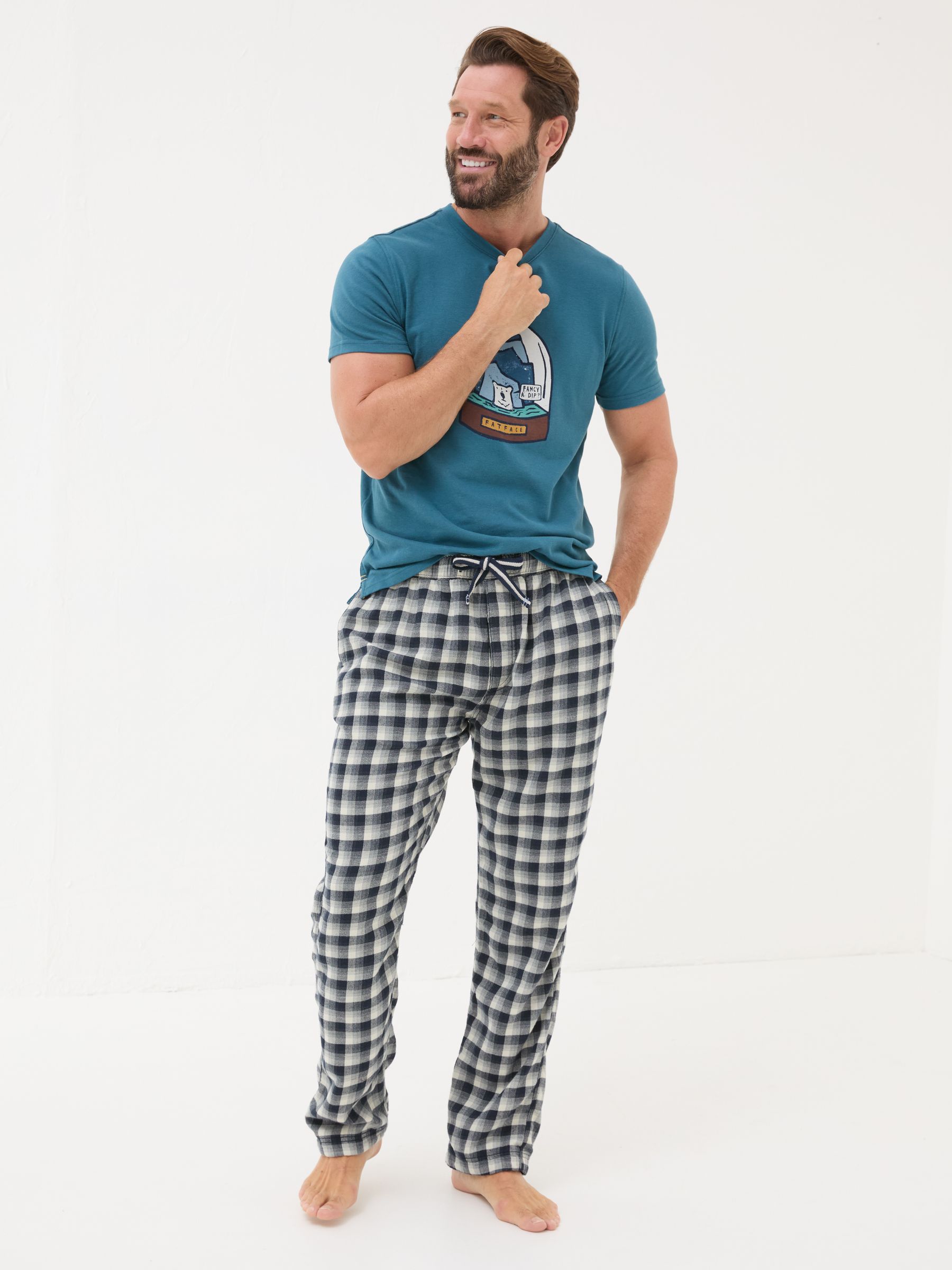 Wickham Navy Check 100% Cotton Pyjamas Bottoms - Image 3 of 5