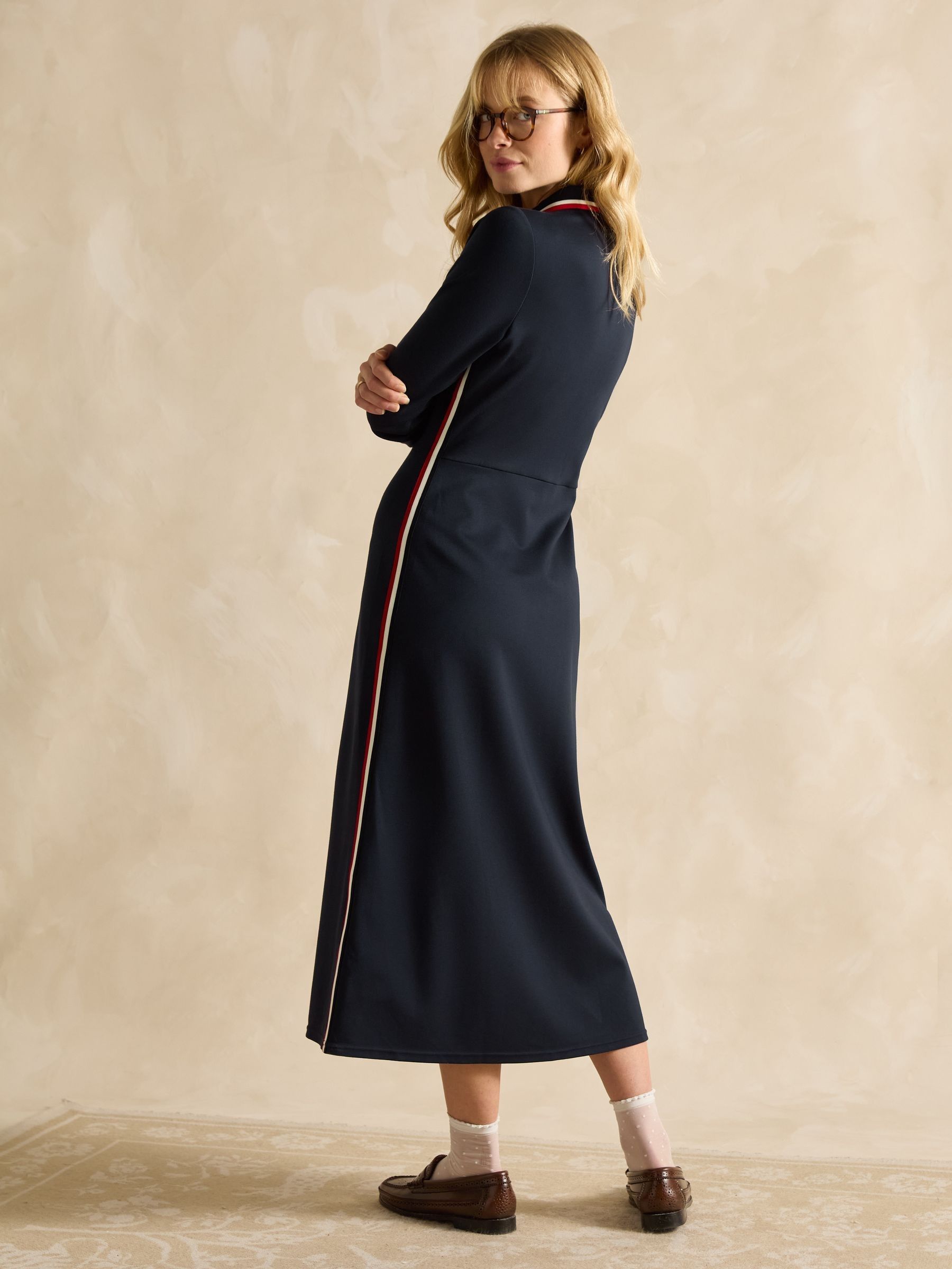 Pia Navy Blue Button Down Ponte Maxi Dress - Image 2 of 7