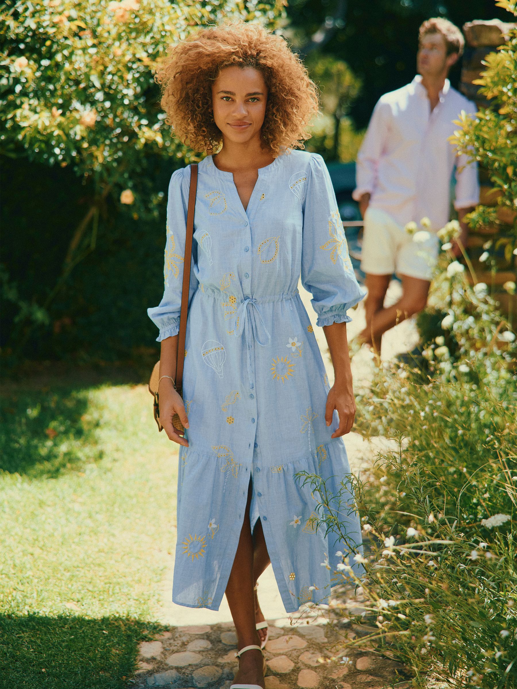 Juliana Blue Broderie Midi Dress - Image 1 of 11