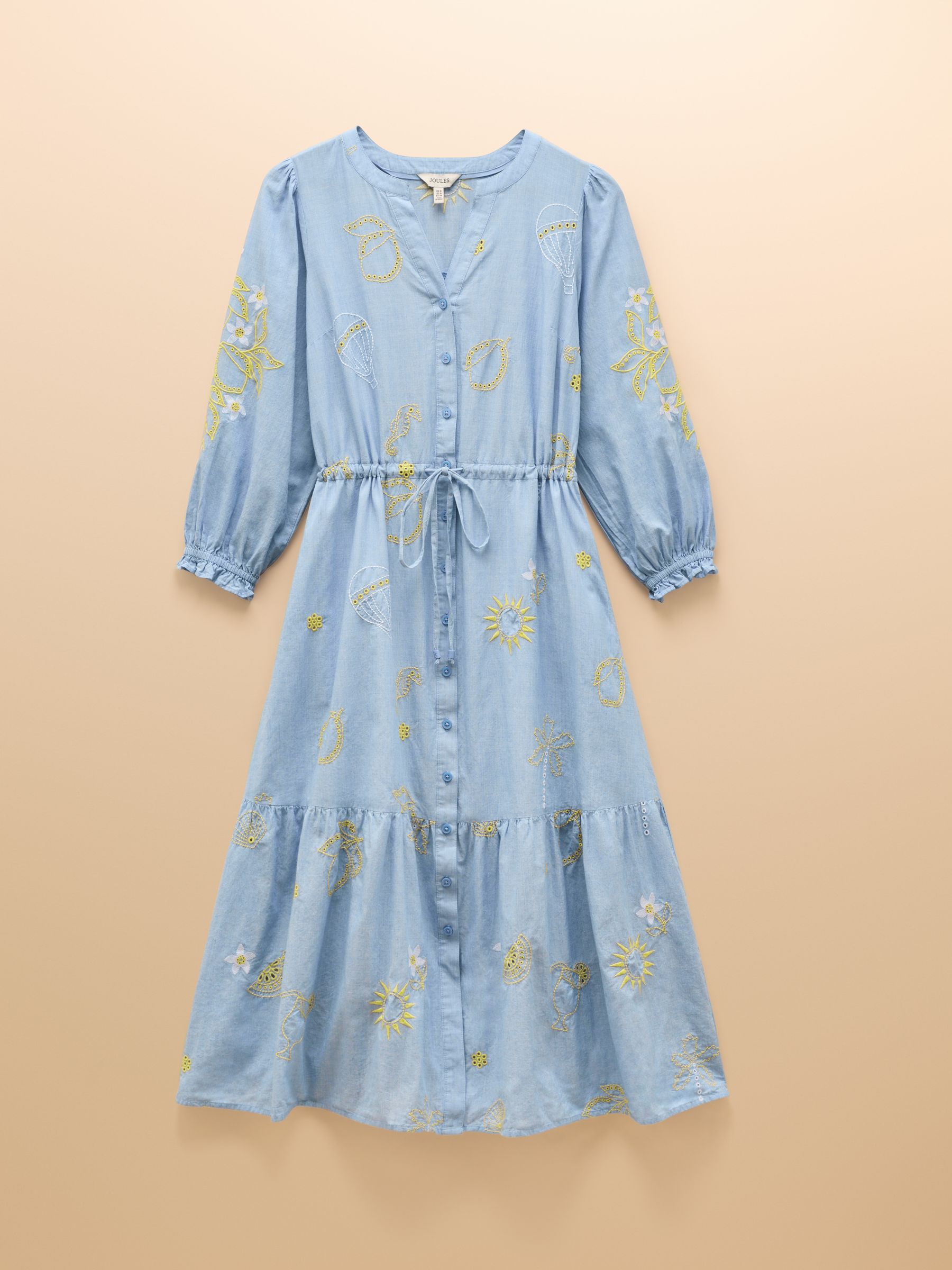 joules blue dress Juliana 100% Cotton Blue Broderie Midi Dress