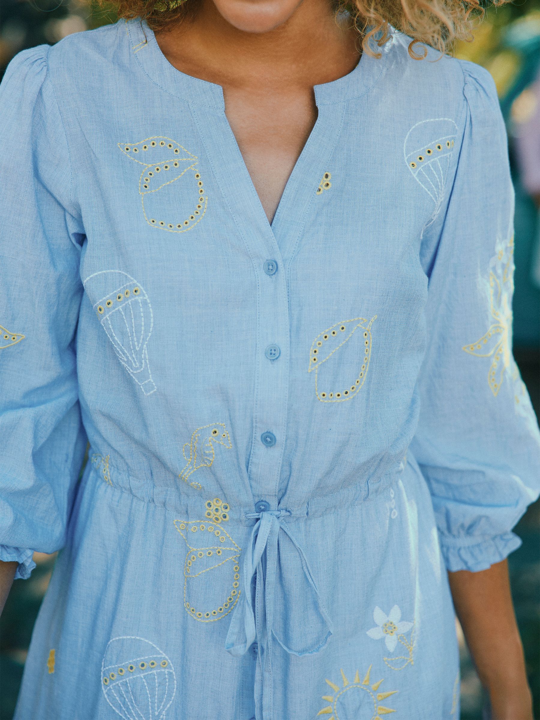 Juliana Blue Broderie Midi Dress - Image 3 of 11