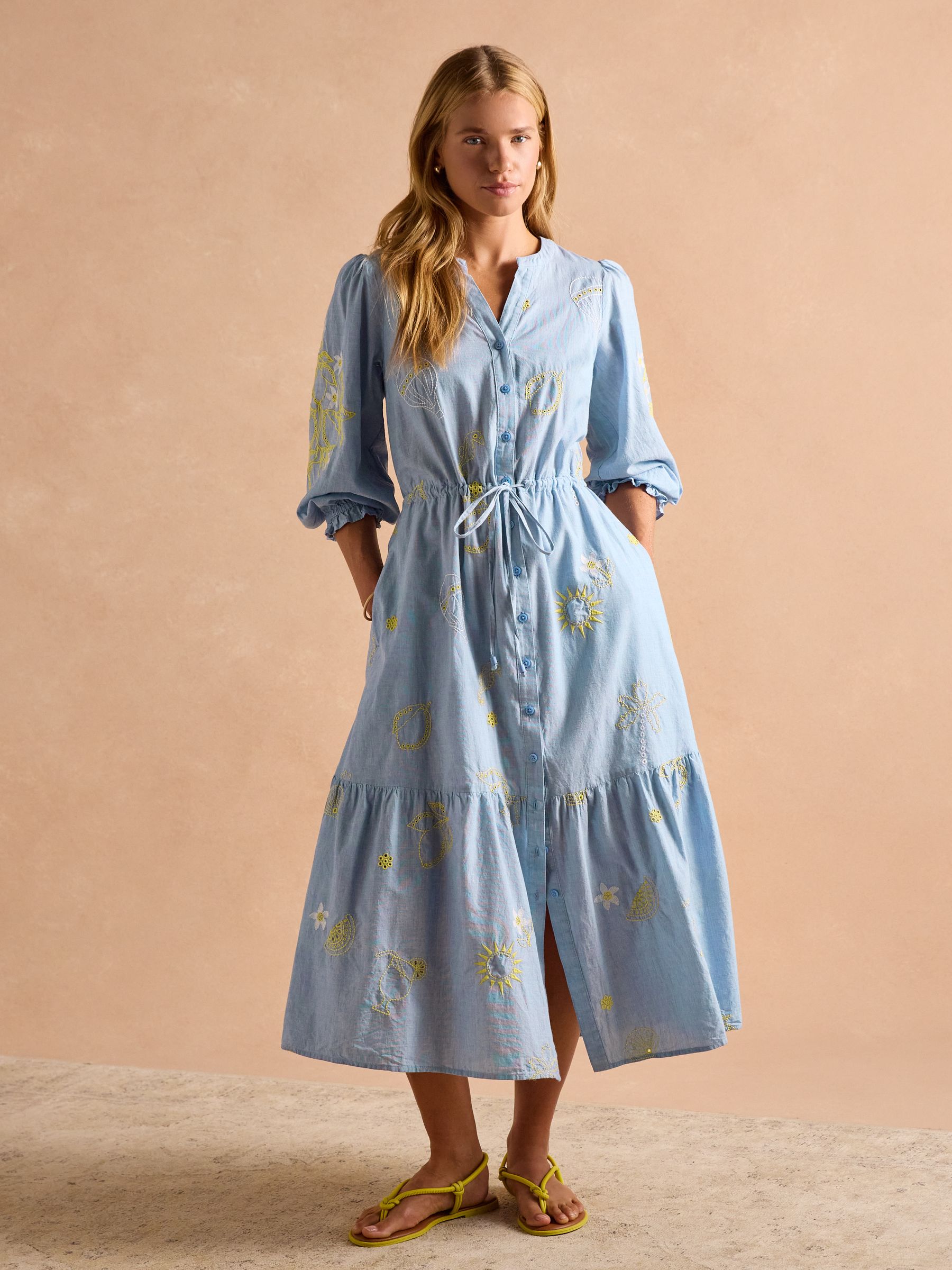 Juliana Blue Broderie Midi Dress - Image 4 of 11