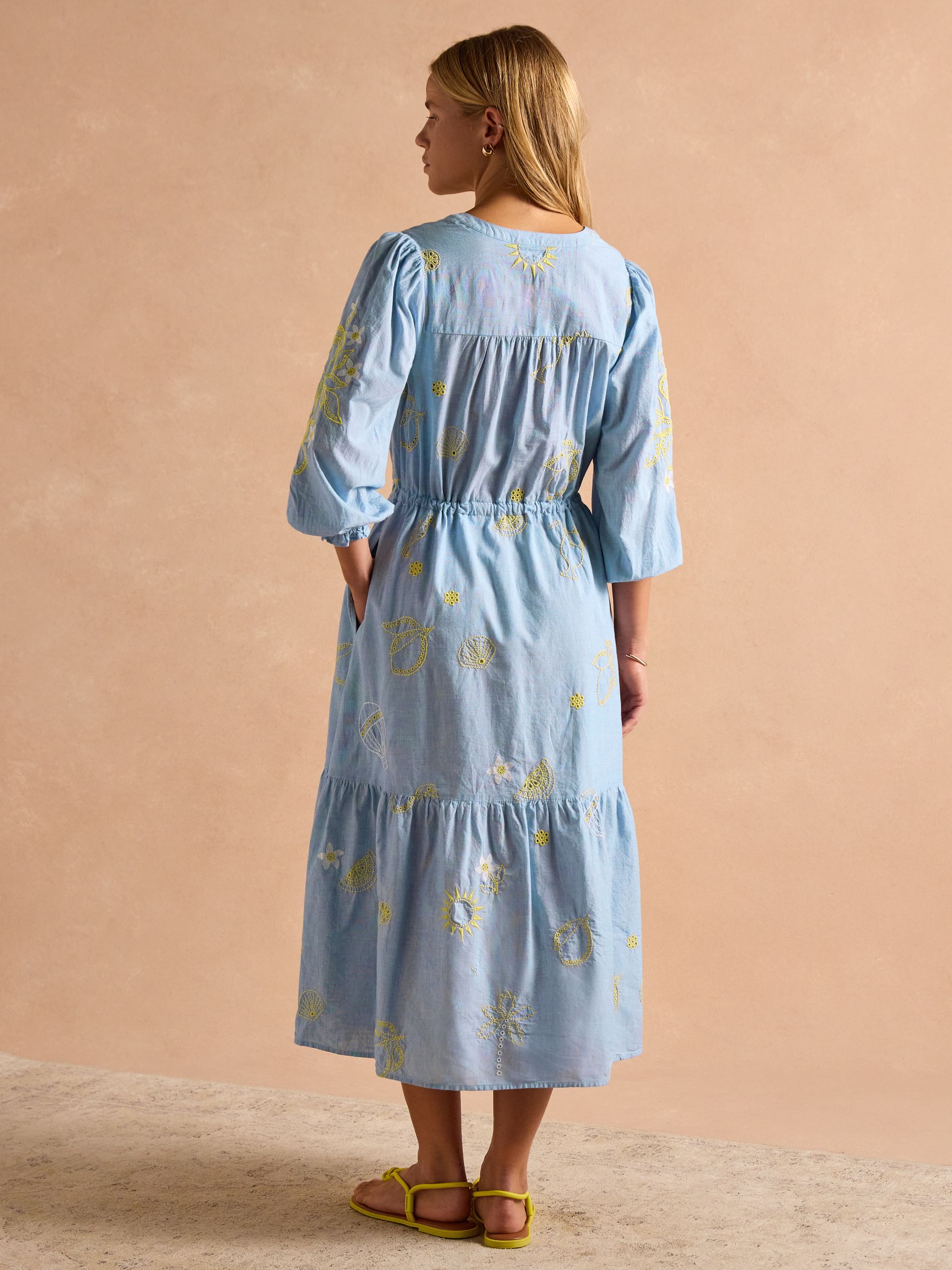 Juliana Blue Broderie Midi Dress - Image 5 of 11