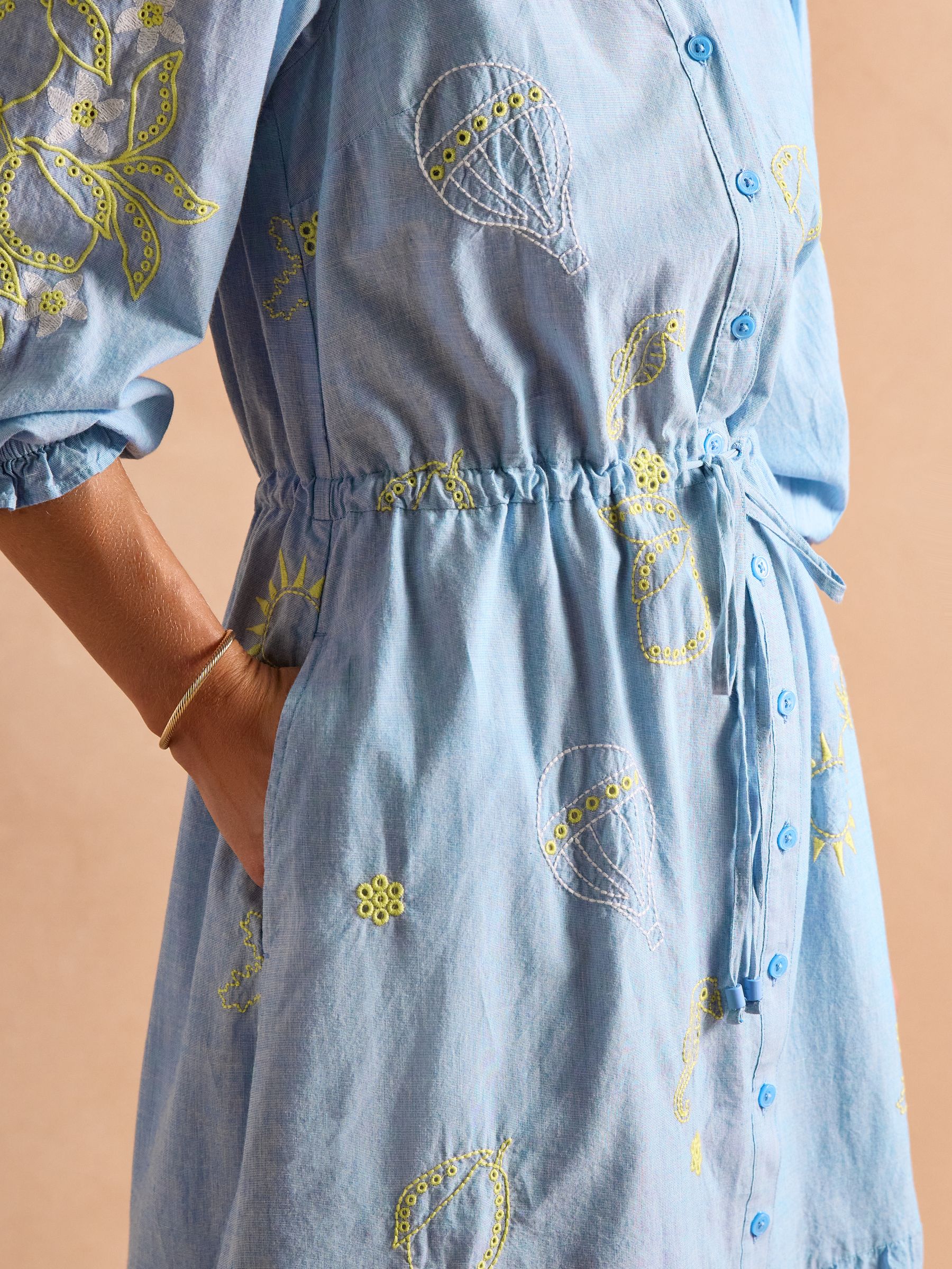 Juliana Blue Broderie Midi Dress - Image 6 of 11