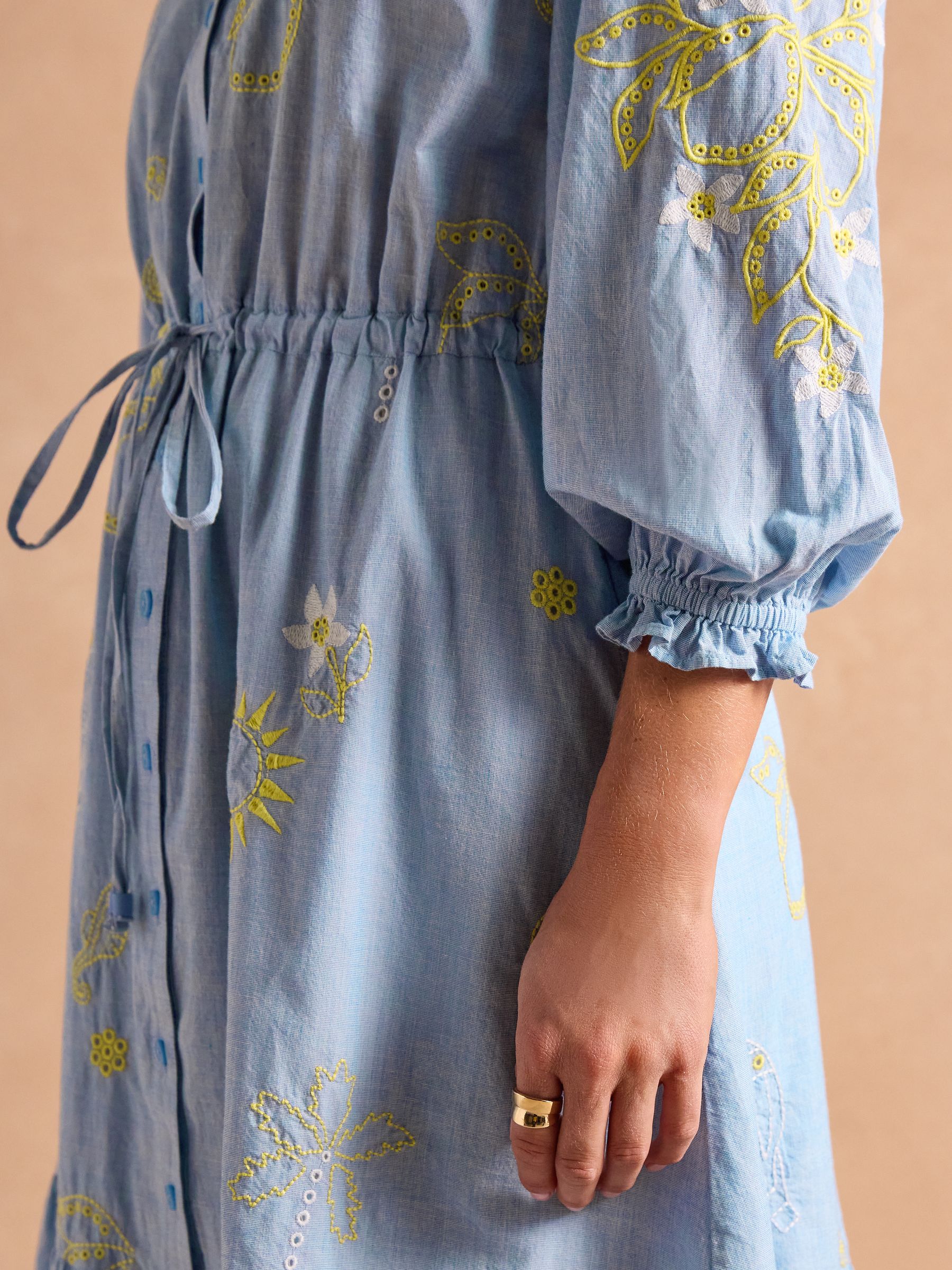 Juliana Blue Broderie Midi Dress - Image 7 of 11