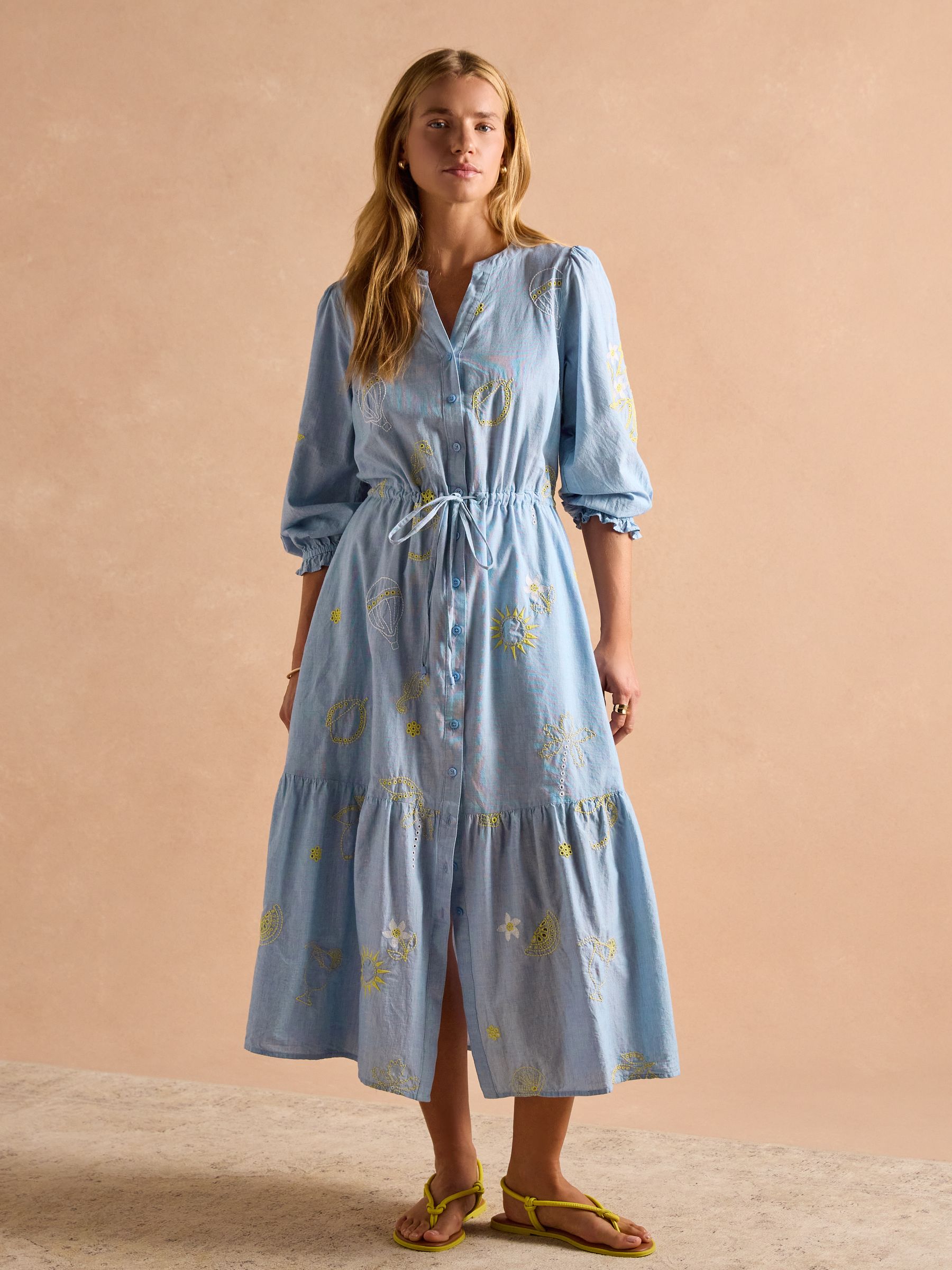 Juliana Blue Broderie Midi Dress - Image 9 of 11