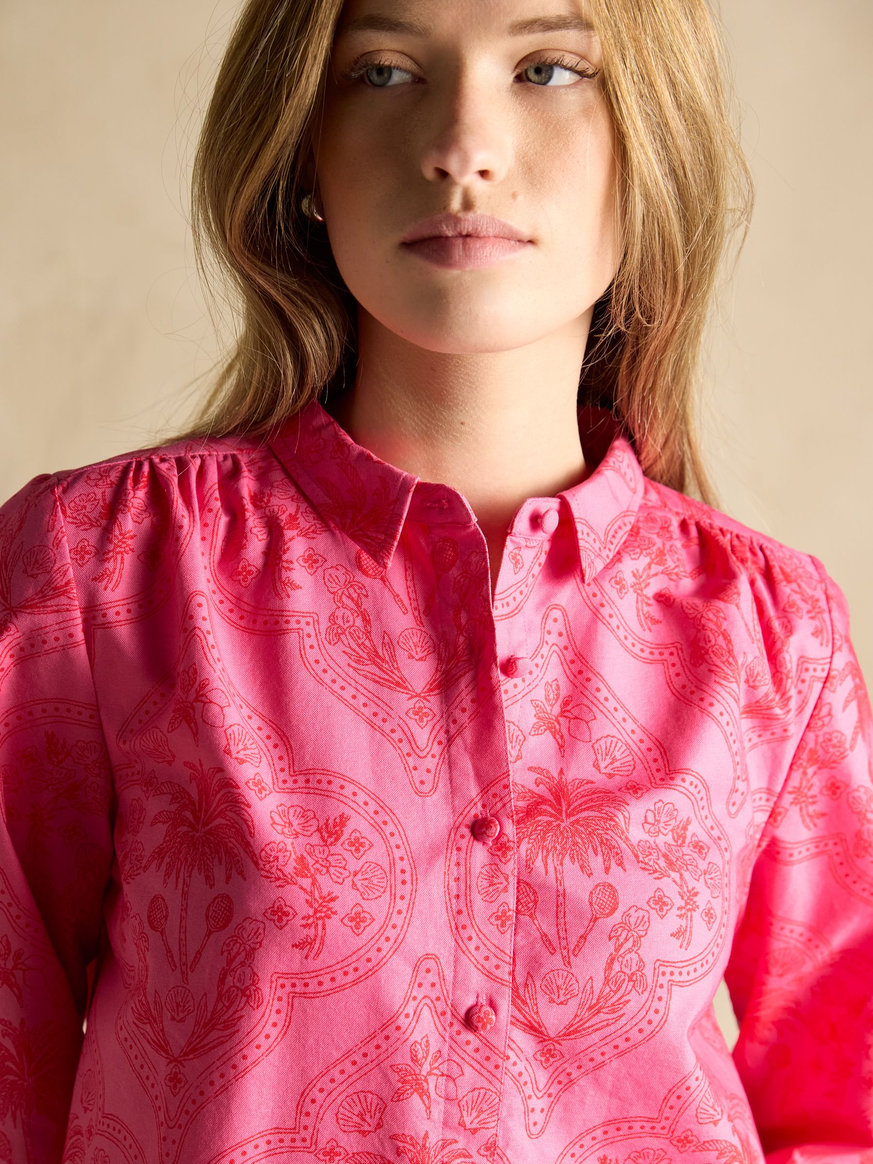 Phoebe Pink and Red Floral Cotton Shirt Dress - Image 4 of 8