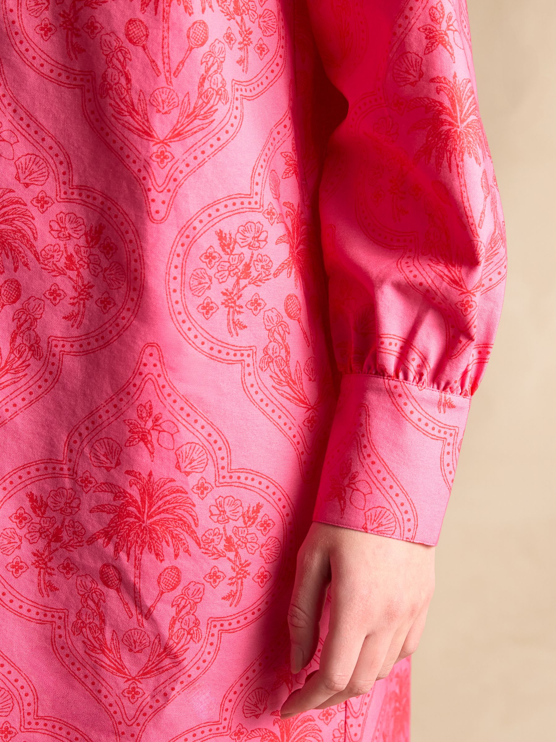 Phoebe Pink and Red Floral Cotton Shirt Dress - Image 6 of 8