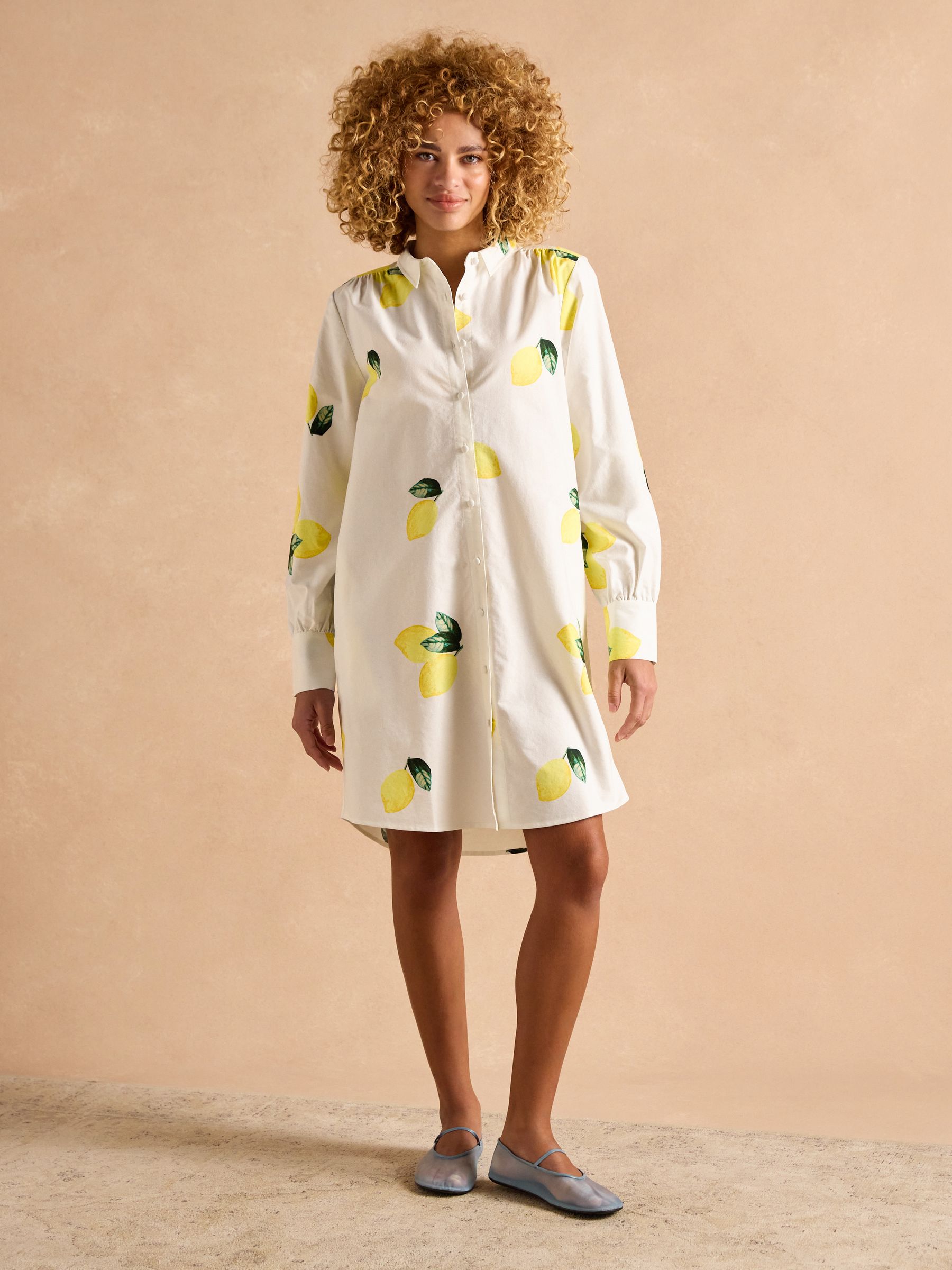 Phoebe Lemon Print Cotton Shirt Dress | Joules