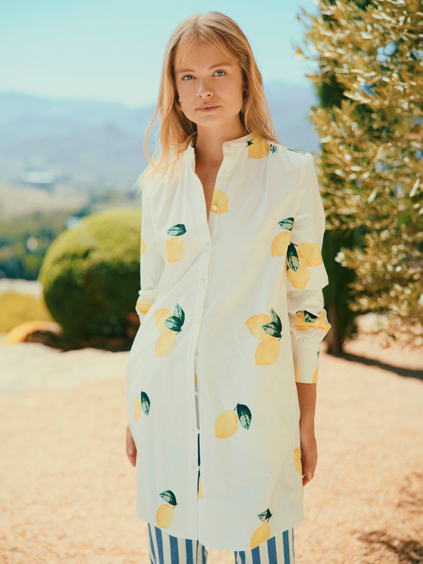 Phoebe Lemon Print Cotton Shirt Dress - Image 2 of 14