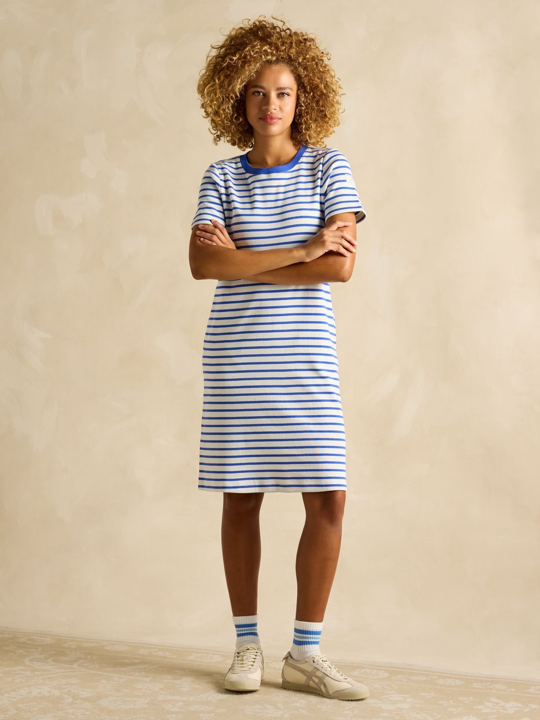 Eden Blue Striped Short Sleeve Jersey Dress - Image 1 of 6