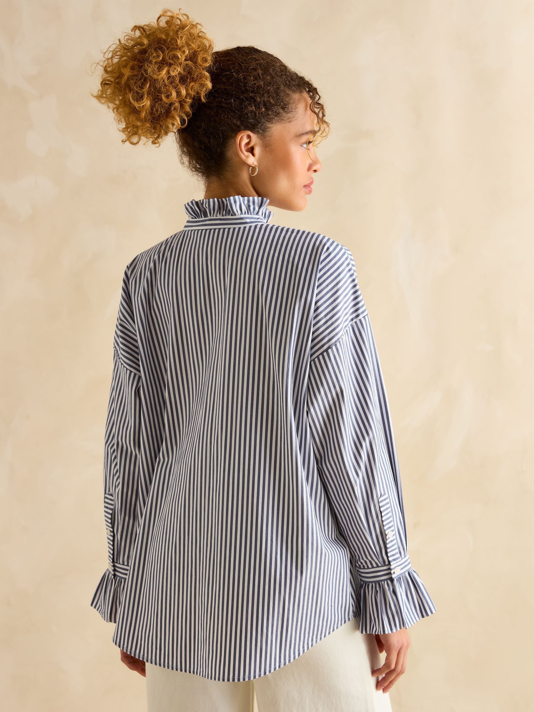 Mae Navy/White Relaxed Fit Frill Neck Shirt - Image 2 of 9
