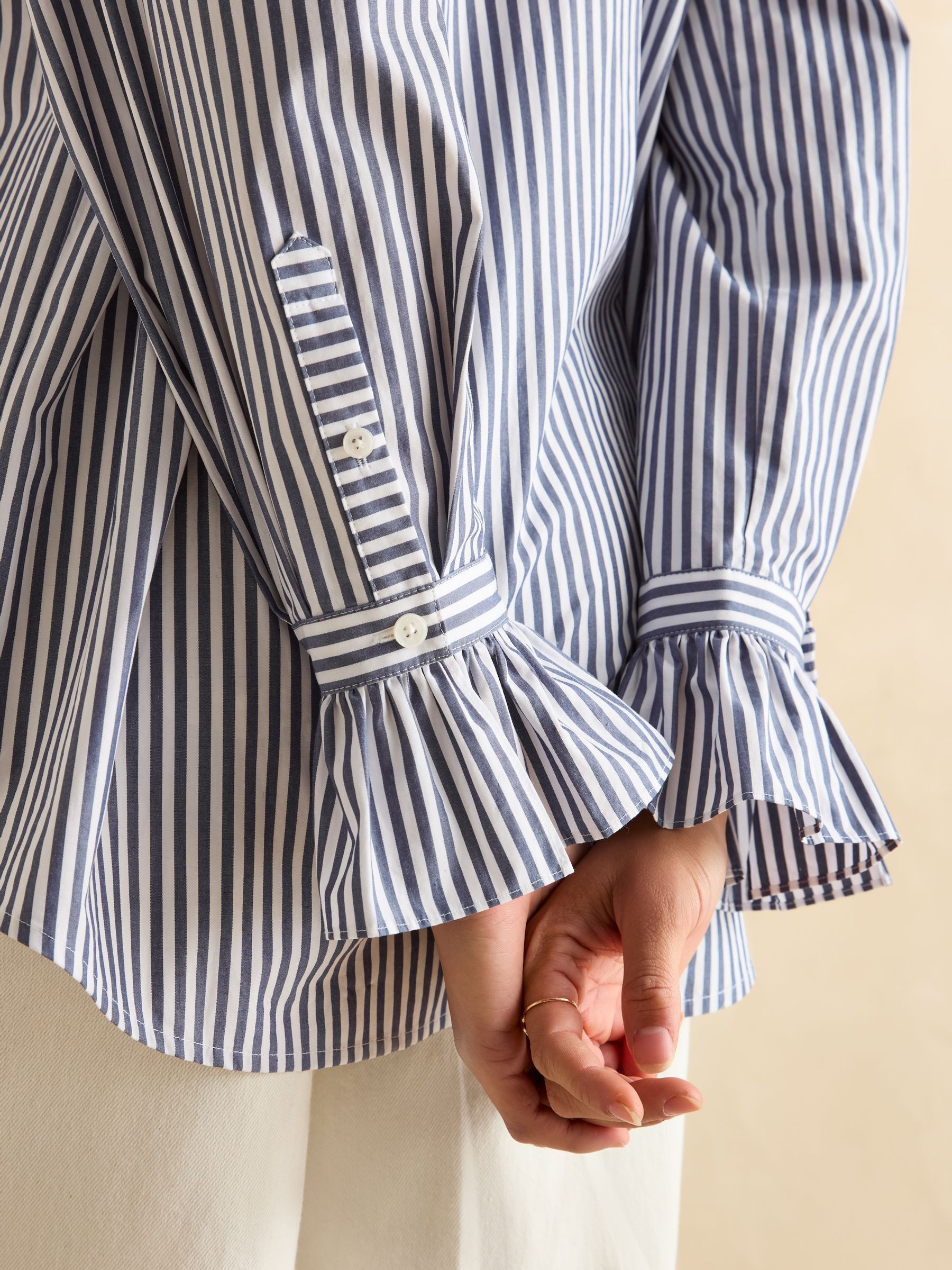 Mae Navy/White Relaxed Fit Frill Neck Shirt - Image 8 of 9