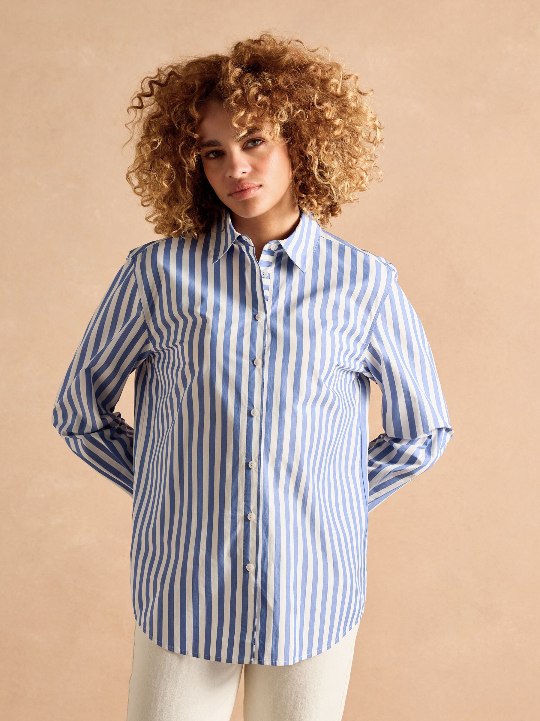 Amilla Blue & White Stripe Longline Relaxed Fit Shirt - Image 1 of 13