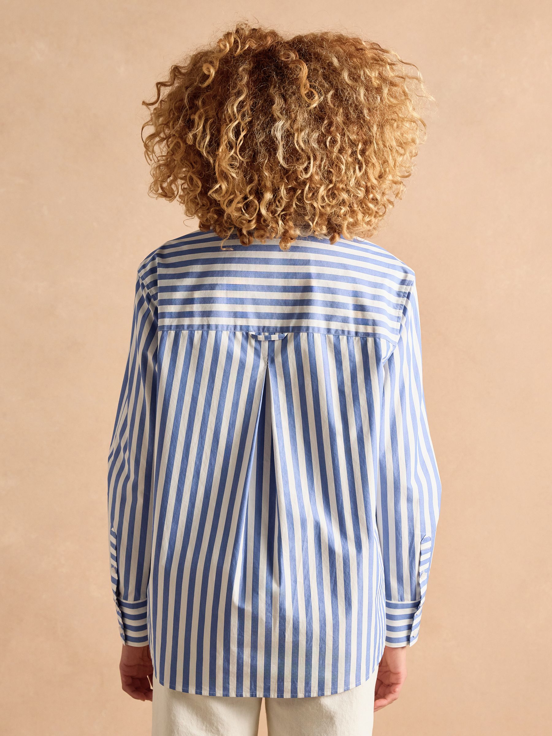 Amilla Blue & White Stripe Longline Relaxed Fit Shirt - Image 2 of 13